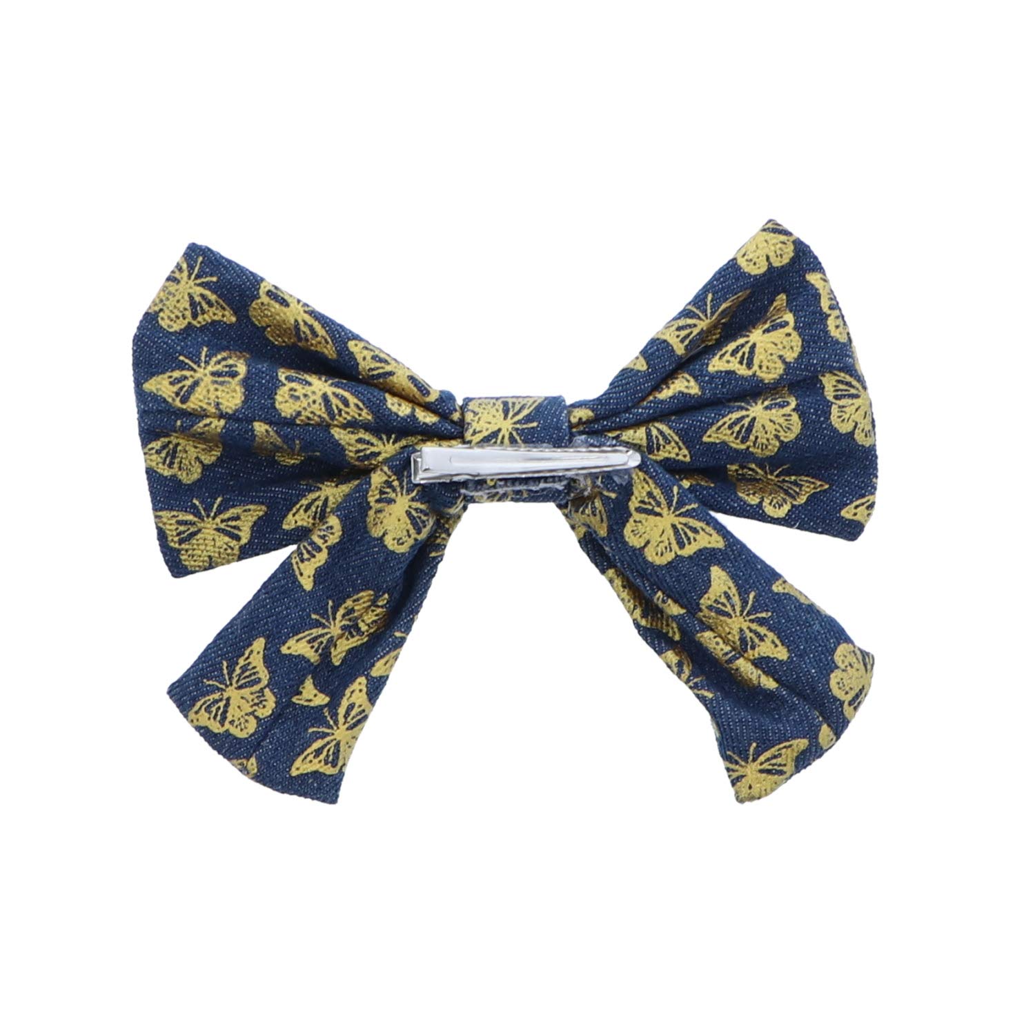 5.5 Inch Denim Bow Hair Clip with Butterflies for Women and Girls - Perfect for Parties, Weddings, and Everyday Style