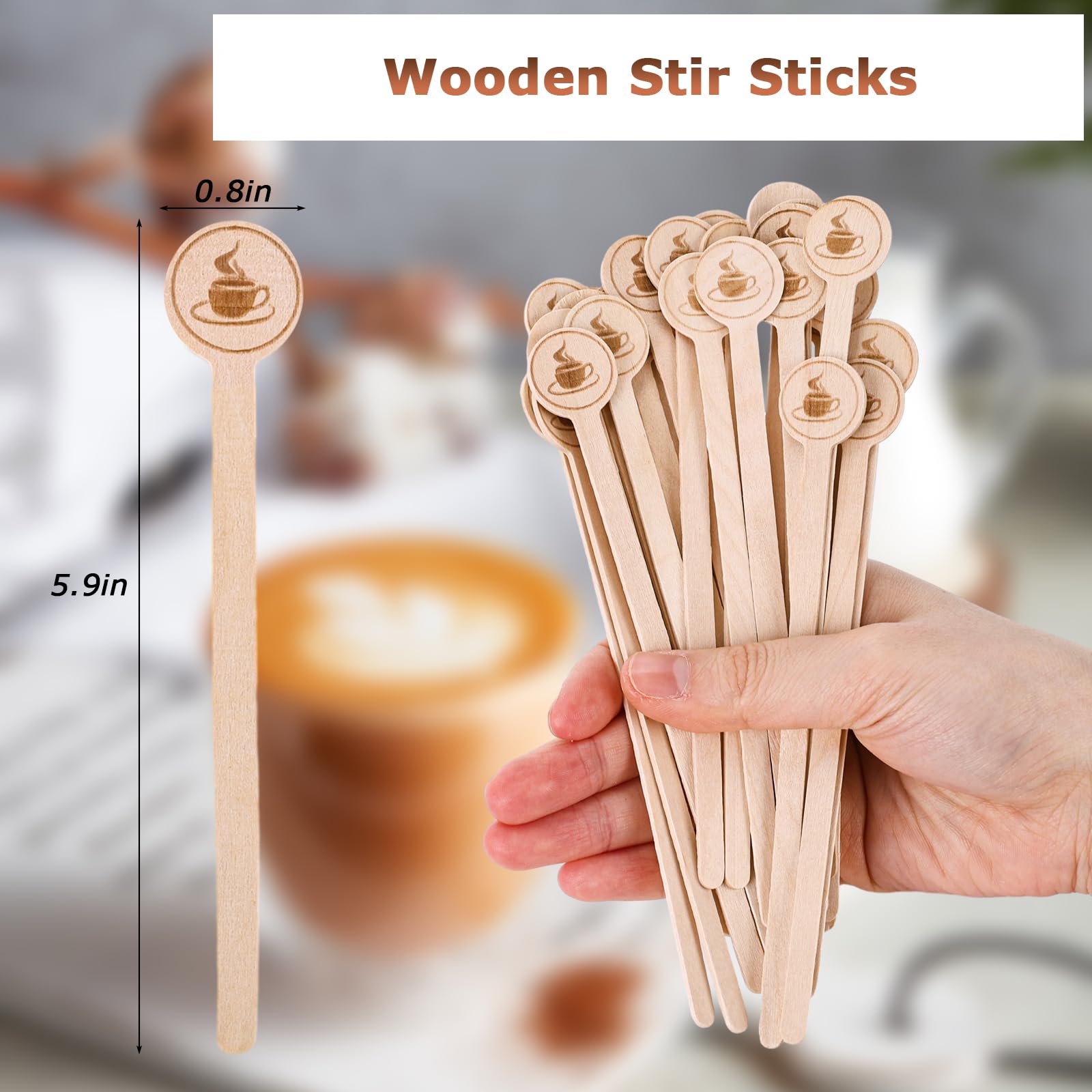 100PCS Wooden Coffee Stirrers - 5.9 Inch Round End Stir Sticks for Mixing Coffee, Cocktails, Milk Tea & Beverages - Perfect for Home, Office & Cafes