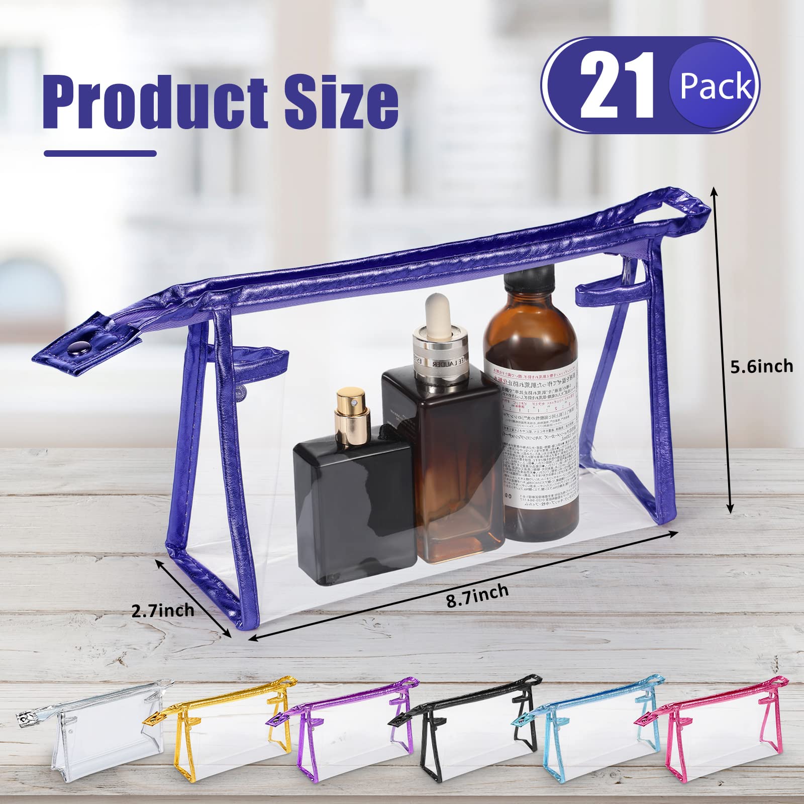 21 Pack Clear Makeup Bags for Women - Waterproof Travel Cosmetic Organizer Set with Zipper Pouch | Colorful Toiletry Bags for Girls | Perfect for Airplane Carry-on, Gym Essentials & Vacation Packing