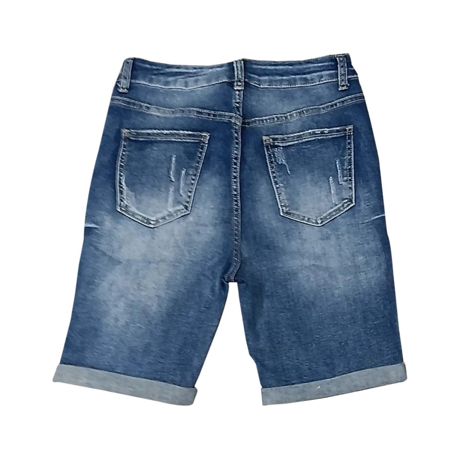 Women's Mid Rise Ripped Denim Shorts - Stretchy Bermuda Jean Shorts with Folded Hem | Perfect for Summer Outfits, Beach Vacations & Casual Wear