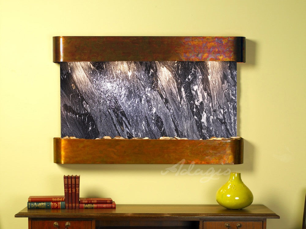 Adagio Sunrise Springs Round Rustic Copper Black Spider Marble Tabletop - SSR1007 - Perfect for Farmhouse Dining, Coffee Tables & Home Decor