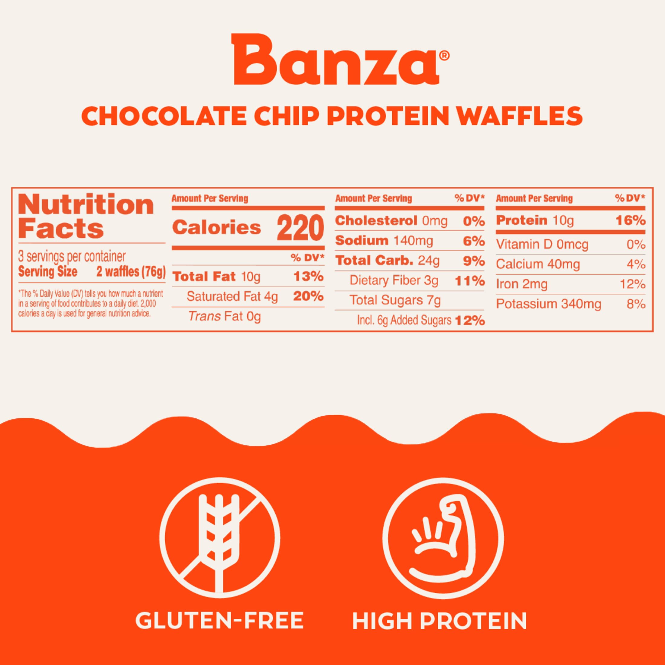 Banza Chocolate Chip Chickpea Waffles - High Protein, Gluten Free, Low Carb Frozen Waffles (8oz) | Perfect for Quick Breakfast, Healthy Snacks & Kids Lunch Boxes