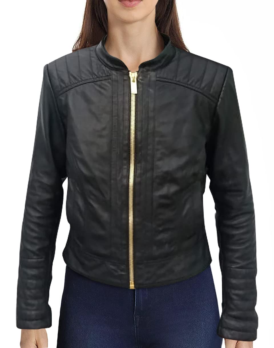 Genuine Black Sheepskin Women's Biker Jacket - Stylish & Durable Leather Motorcycle Jacket for Riding & Fashion