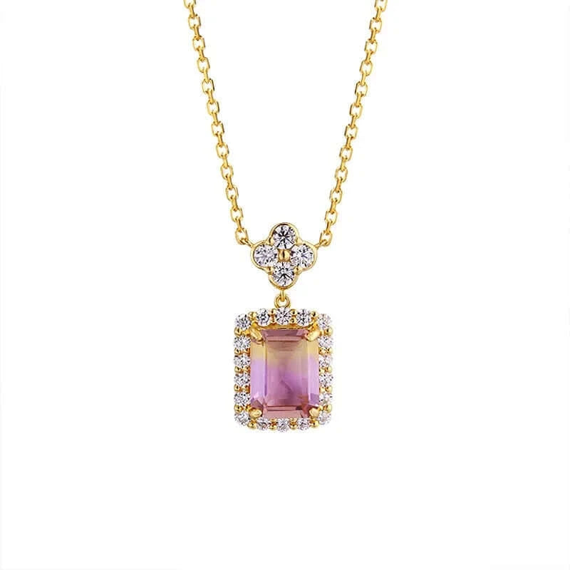 14K Gold Geometric Ametrine Pendant Necklace for Women - Elegant Dainty Jewelry Gift for Birthday, Anniversary & Valentine's Day | TB1505 | Perfect for Parties, Weddings & Everyday Wear