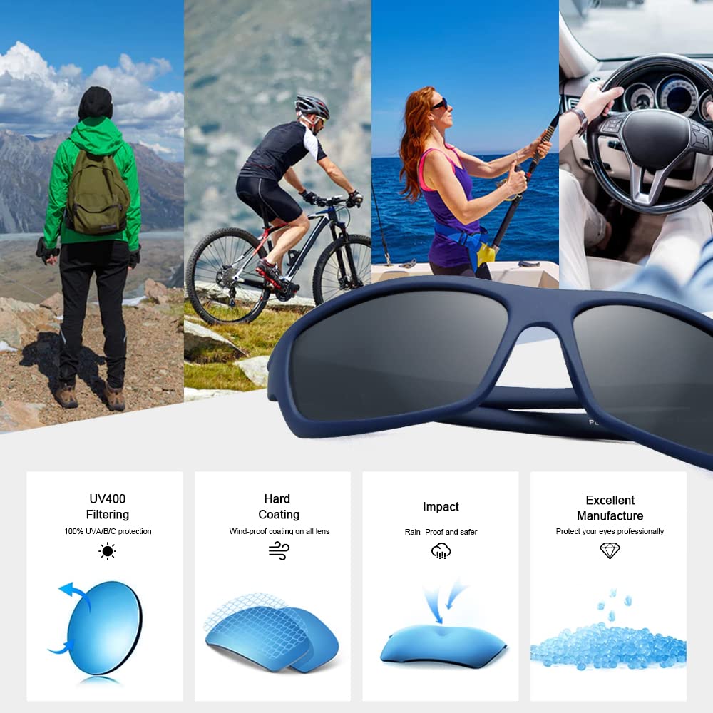Polarized Sport Sunglasses for Men - Matte Finish UV400 Protection, Anti-Glare Mirror Lens - Perfect for Running, Cycling, Fishing & Outdoor Activities