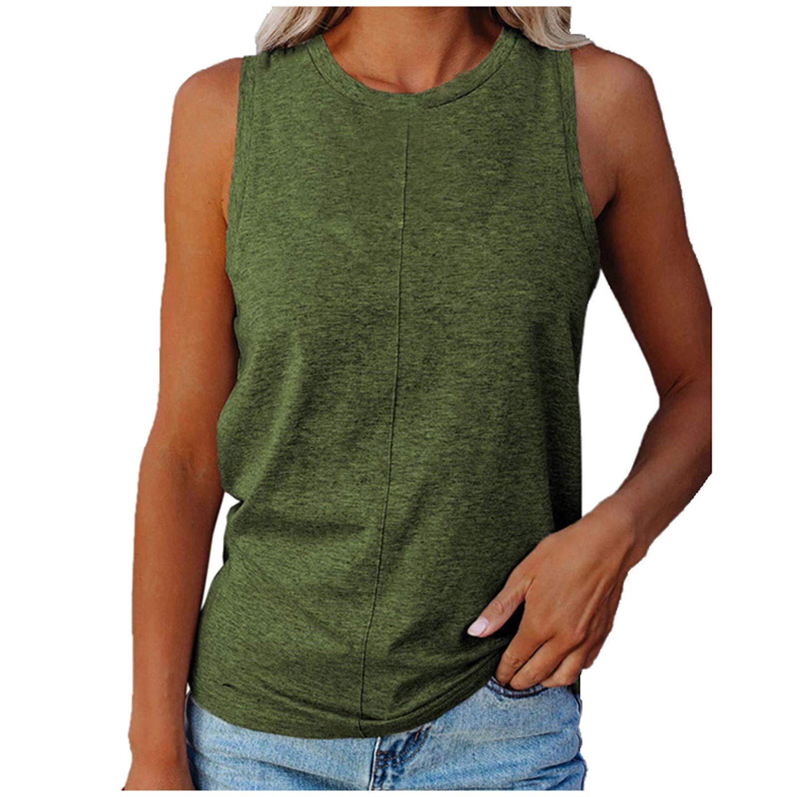 Women's Sleeveless Solid Color Vest Tops - Comfortable Casual Round Neck Tank Tops for Summer, Gym, Layering & Everyday Wear