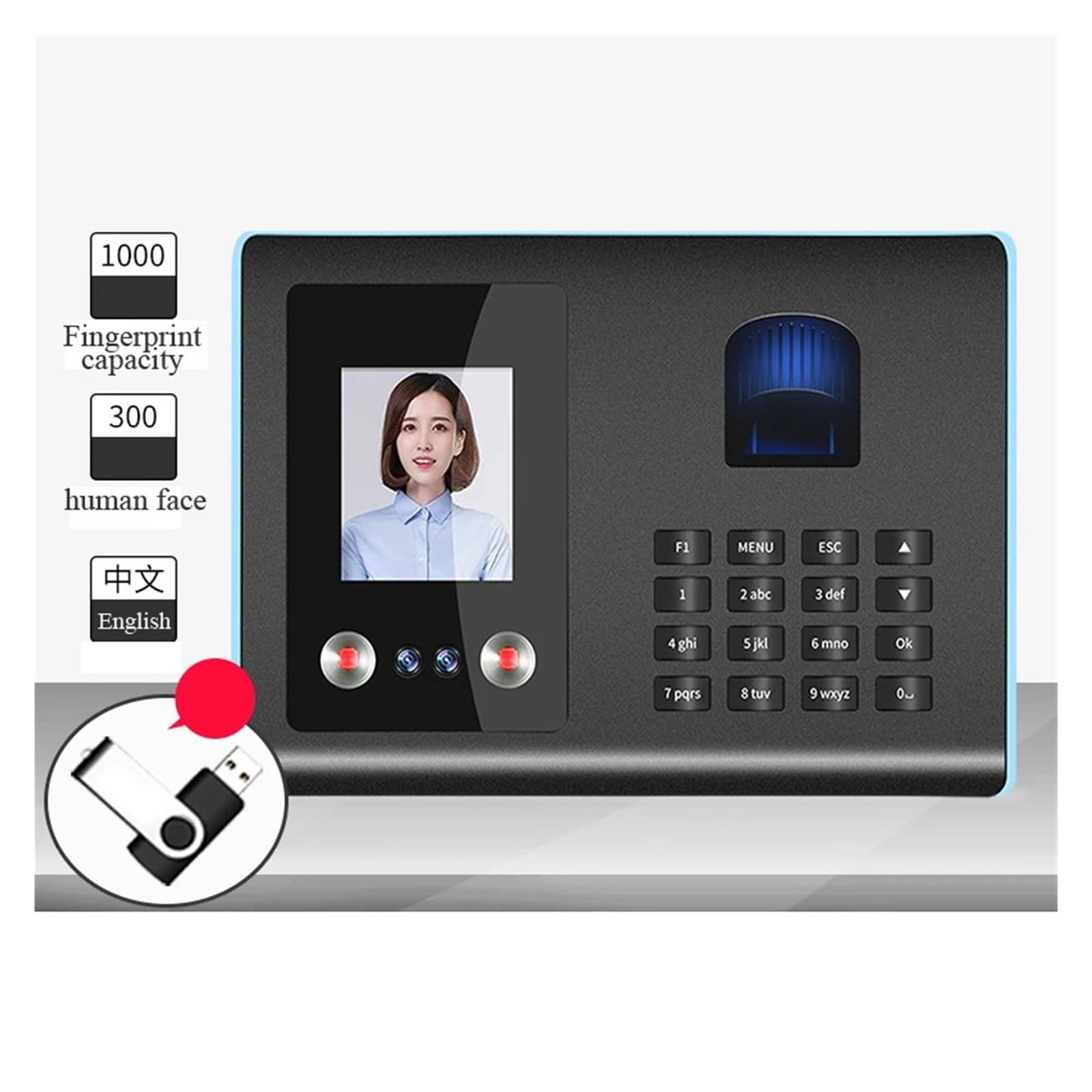 Biometric Fingerprint Time Clock for Office - Password & Face Recognition Attendance System with Multi-Language Support (1PC) - Perfect for Employee Time Tracking, School Attendance & Access Control