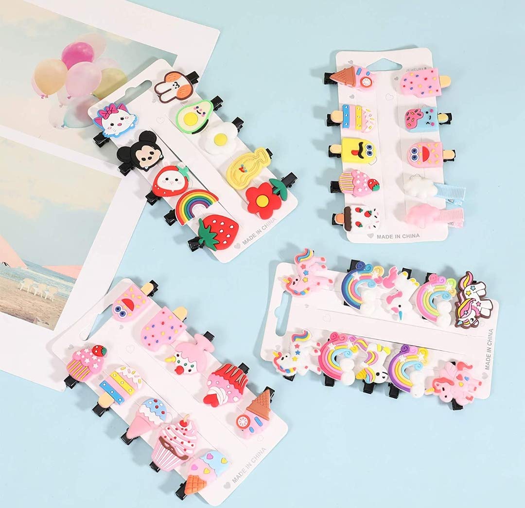 Rainbow Unicorn Ice Cream Lemon Fruit Kitty Hair Clips Set - 40pcs Colorful Barrettes for Baby Girls & Toddlers - Cute Hair Accessories for Kids Birthday Party, School & Daily Wear