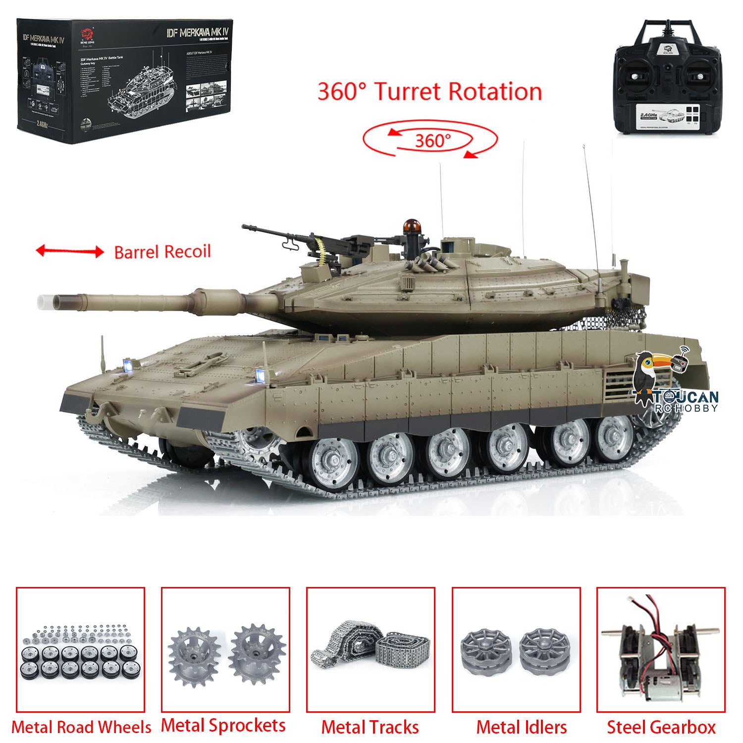 Heng Long 1/16 Scale RC Tank TK7.0 IDF Merkava MK IV PRO Edition - Metal Gearbox, Sprockets & Tracks - Realistic Military Toy for Adults & Collectors - Perfect for Battle Simulation, Display & Gift Giving