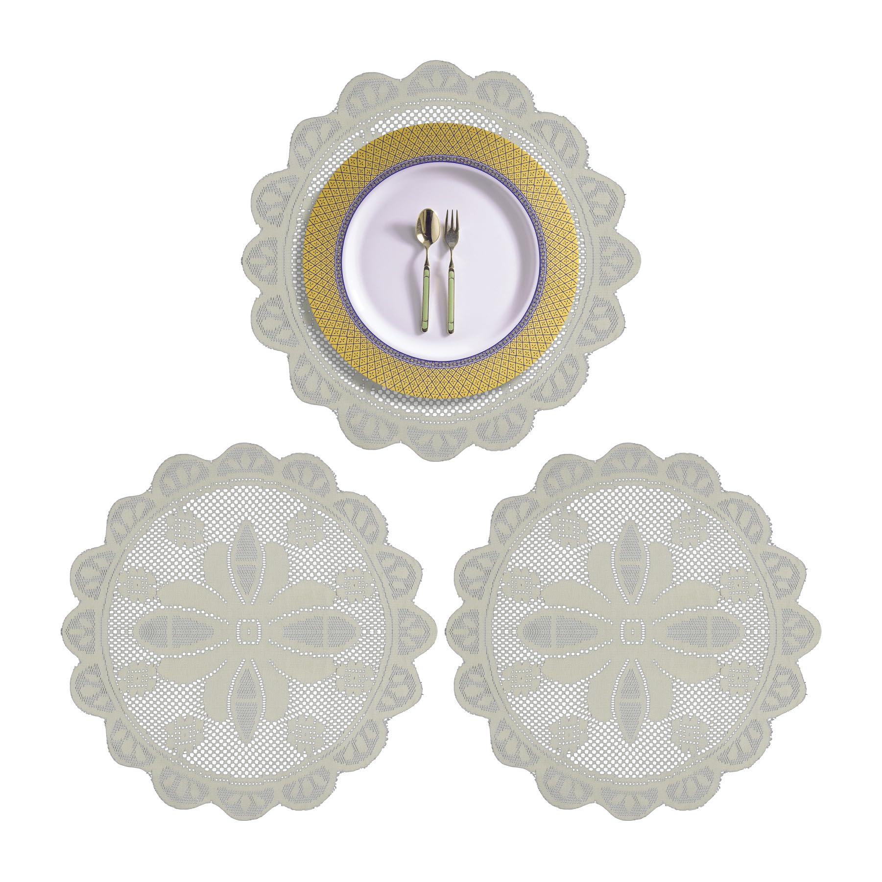 Kuber Industries Round Placemat Set - 20 Inch Light Cream Dining Table Mats, Pack of 3 - Perfect for Formal Dinners, Casual Meals & Side Table Decor