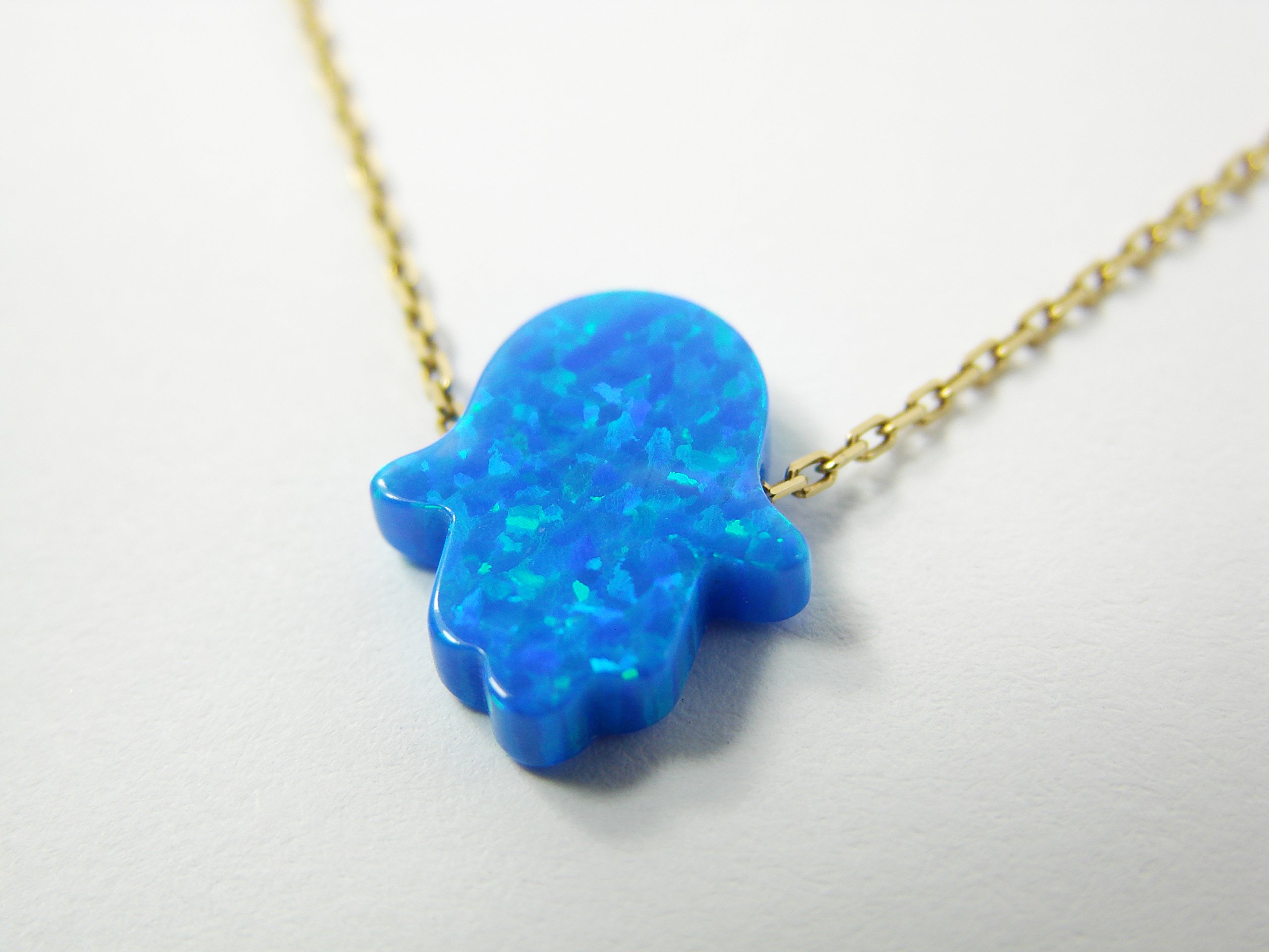 Blue Opal Hamsa Necklace - Gold Plated 925 Sterling Silver Pendant for Women, Perfect for Everyday Wear, Gift Giving & Spiritual Protection