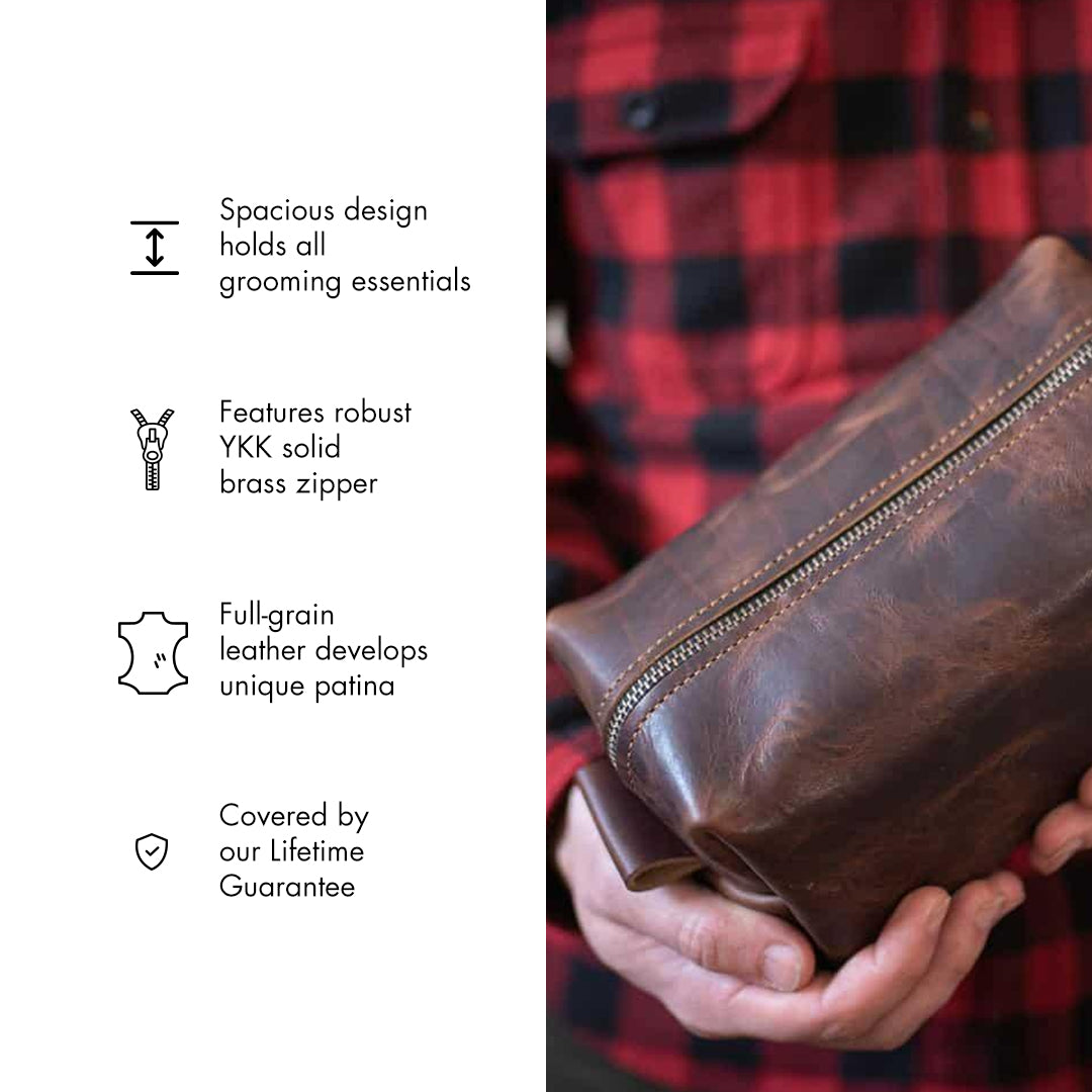 Premium Leather Toiletry Bag for Men & Women - Waterproof Travel Cosmetic Organizer - Perfect for Gym, Business Trips & Vacation Essentials