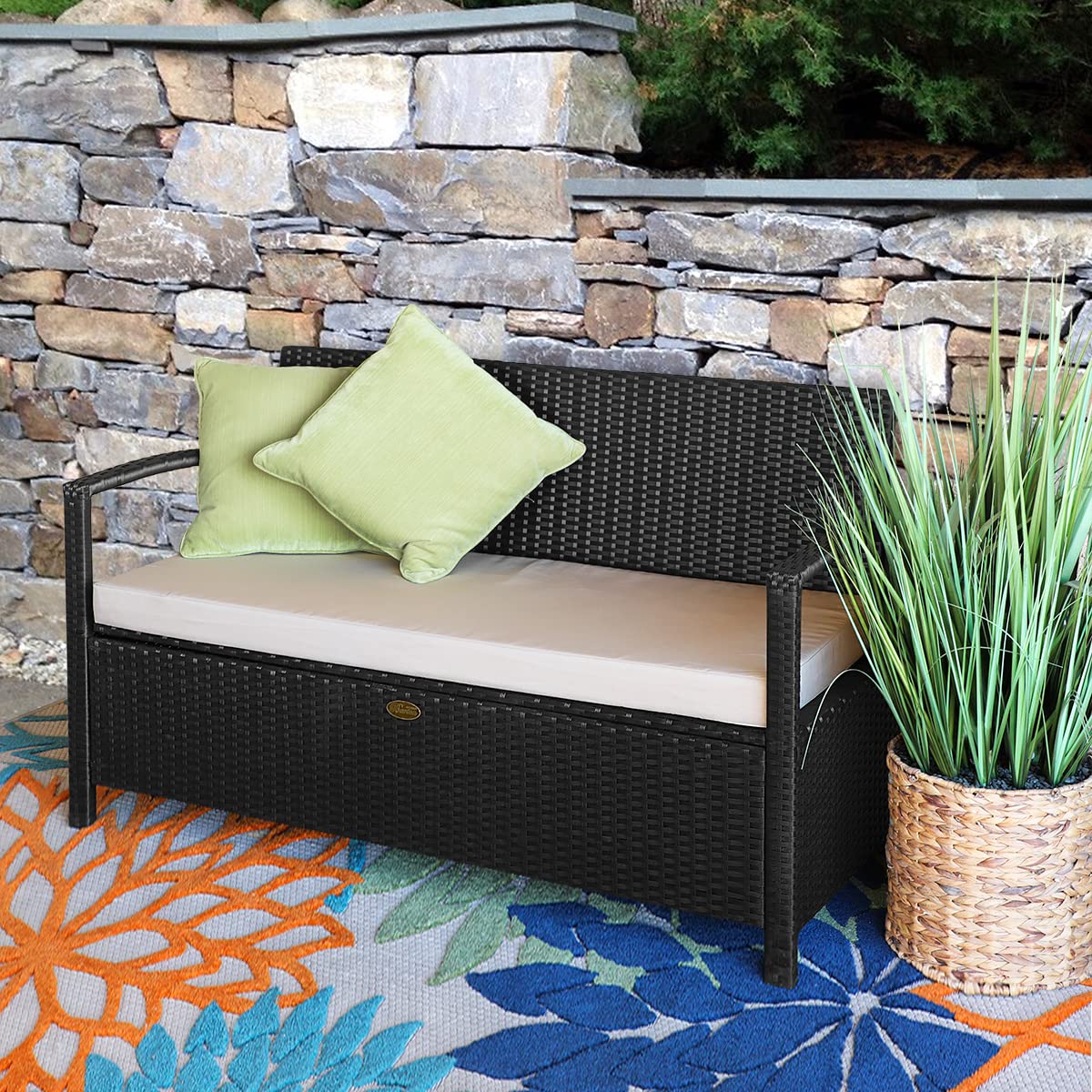 **Barton Deck Box with Thick Cushion - Outdoor Storage Bench for Patio & Yard**    *(Perfect for Poolside, Garden Tools & Porch Storage)*