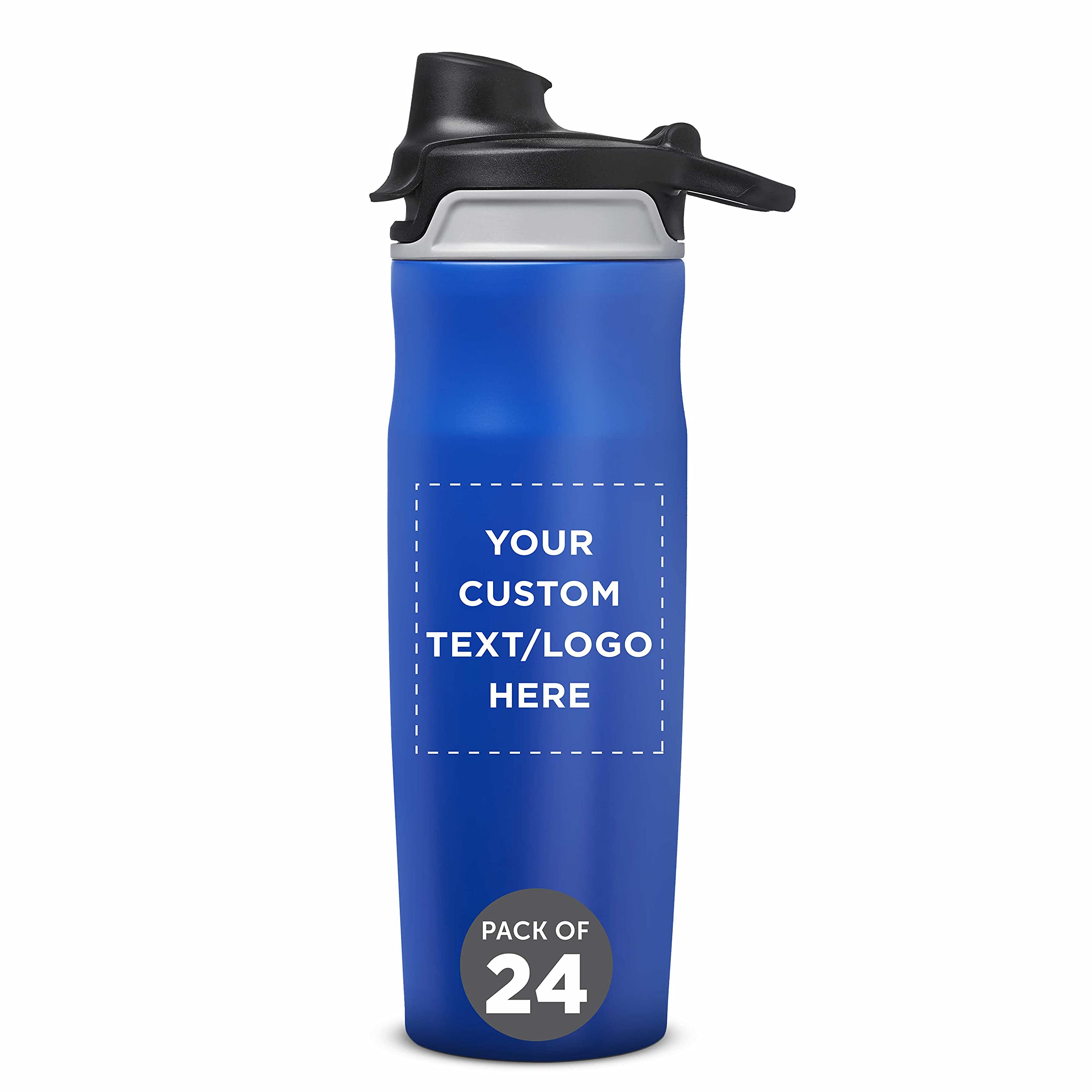 Customized 20 oz Juno Water Bottles with Flip Lid - Bulk Pack of 24 Reusable Sports Bottles - Personalized Gym, Hiking & Cycling Water Bottles - Great for School, Office & Outdoor Activities - Blue