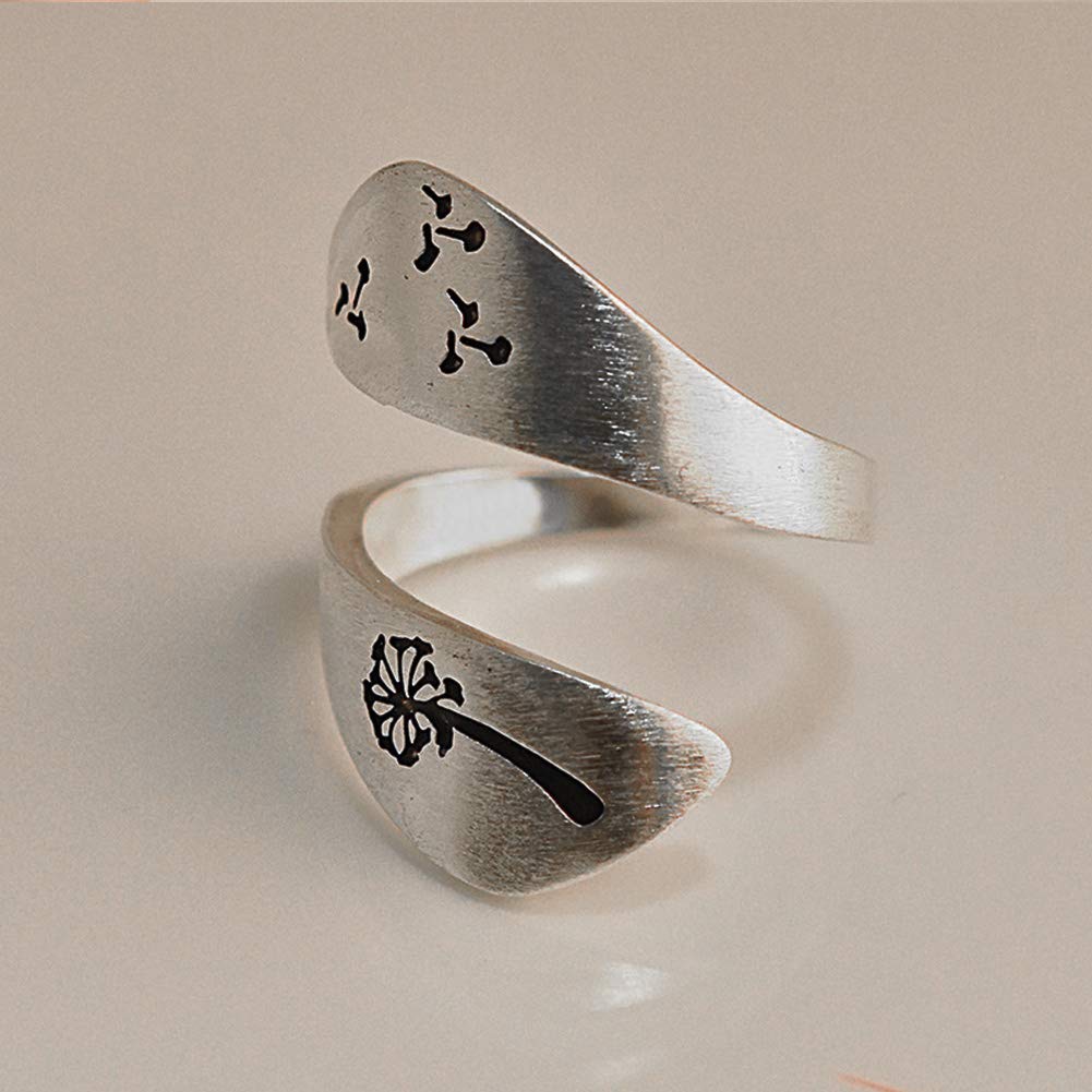 Elegant Adjustable Dandelion Spiral Open Ring for Women - Sterling Silver Love Ring, Wedding Band, Valentine's Gift | Perfect for Anniversaries, Engagements & Romantic Occasions