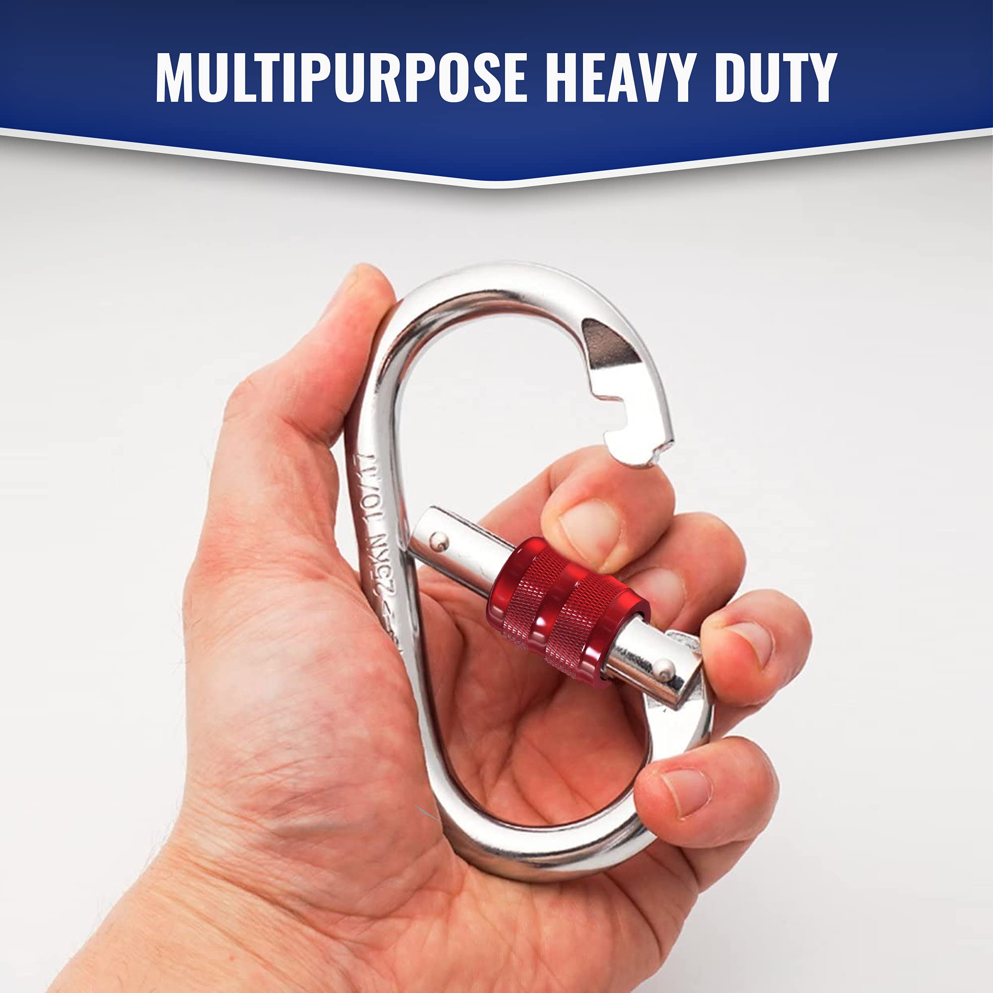 UIAA Certified 25kN (5620 LB) Heavy Duty Steel Carabiner Clip - Screw Lock Oval-Shaped Climbing Carabiners for Hammocks, Hiking & Camping Gear - Durable Outdoor Equipment for Rock Climbing, Safety Gear & Backpacking Adventures