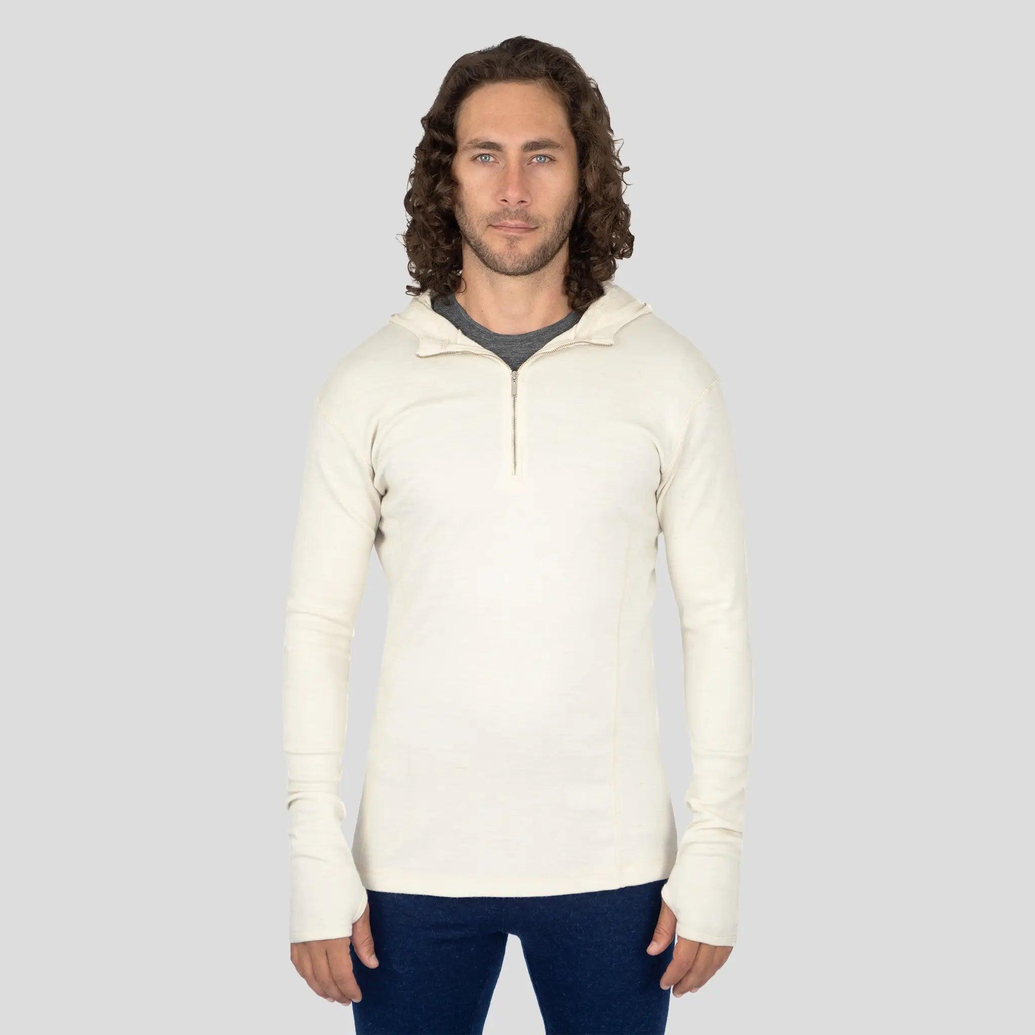 Men's Alpaca Wool Hoodie - 300 Lightweight Half Zip Pullover for Outdoor Hiking & Winter Travel | Soft Thermal Fleece Sweatshirt