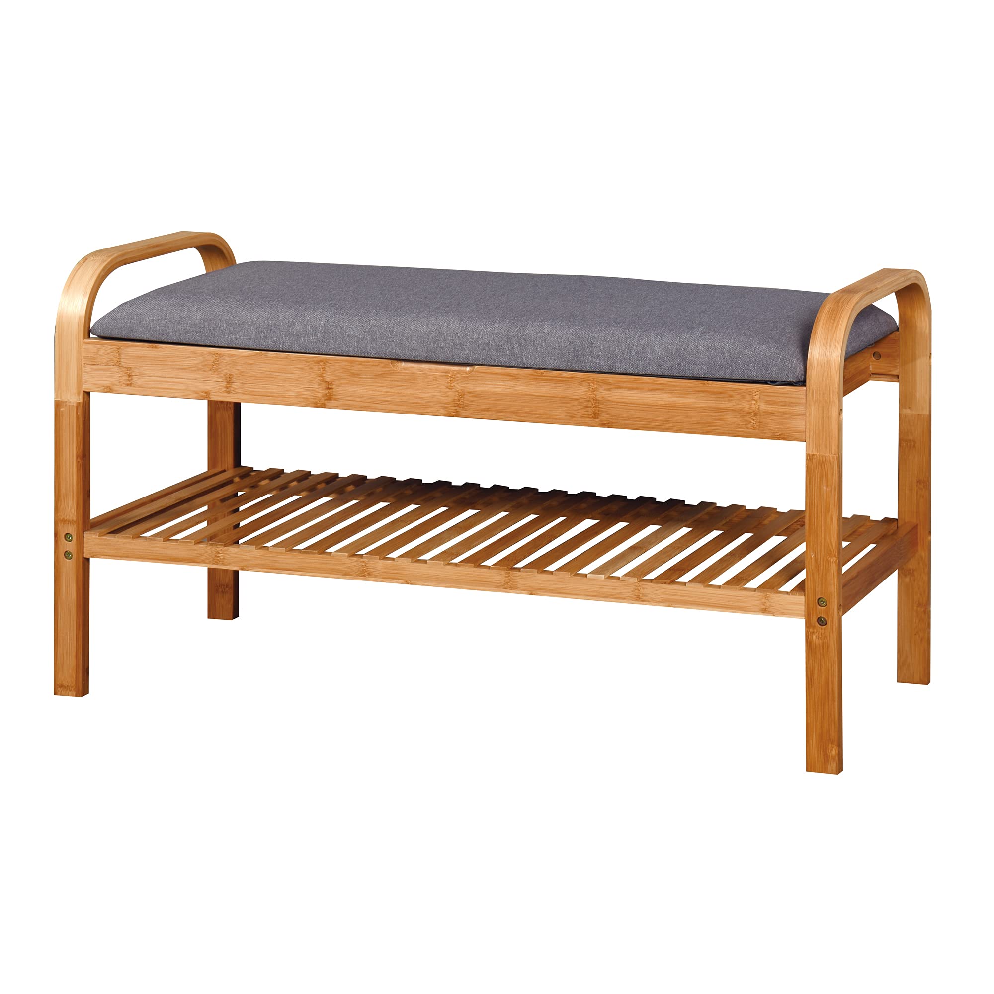 HomVent Shoe Bench with Storage - Small Entryway Bench Seat, Bamboo Shoe Rack & Stool with Cushion for Hallway, Living Room, Bedroom - Perfect for Organizing Shoes & Adding Seating Space