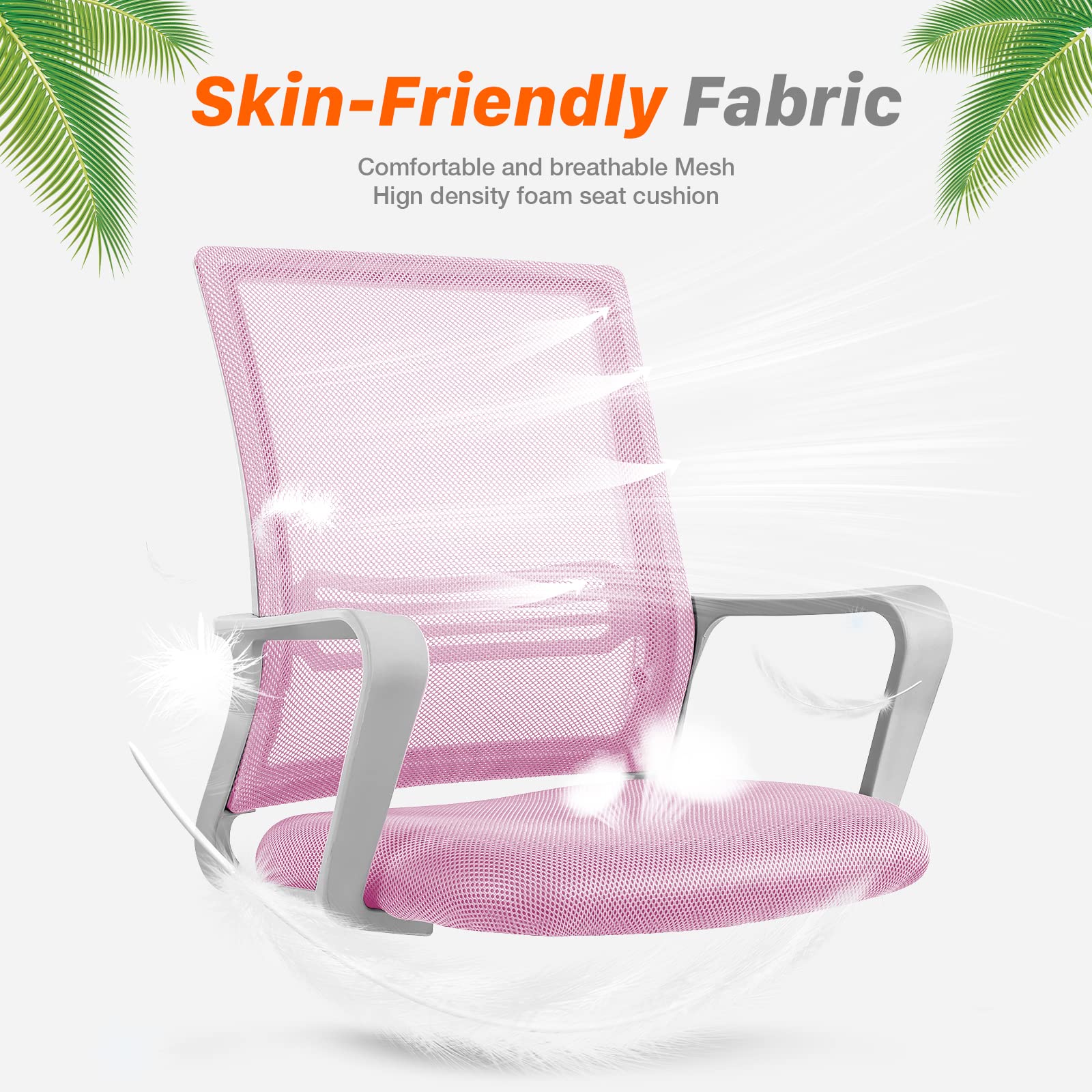 Ergonomic Executive Mid Back Office Chair - Adjustable Height, Lumbar Support, Swivel & Rolling for Home & Business Use - Pink (Perfect for Long Hours of Work & Study)