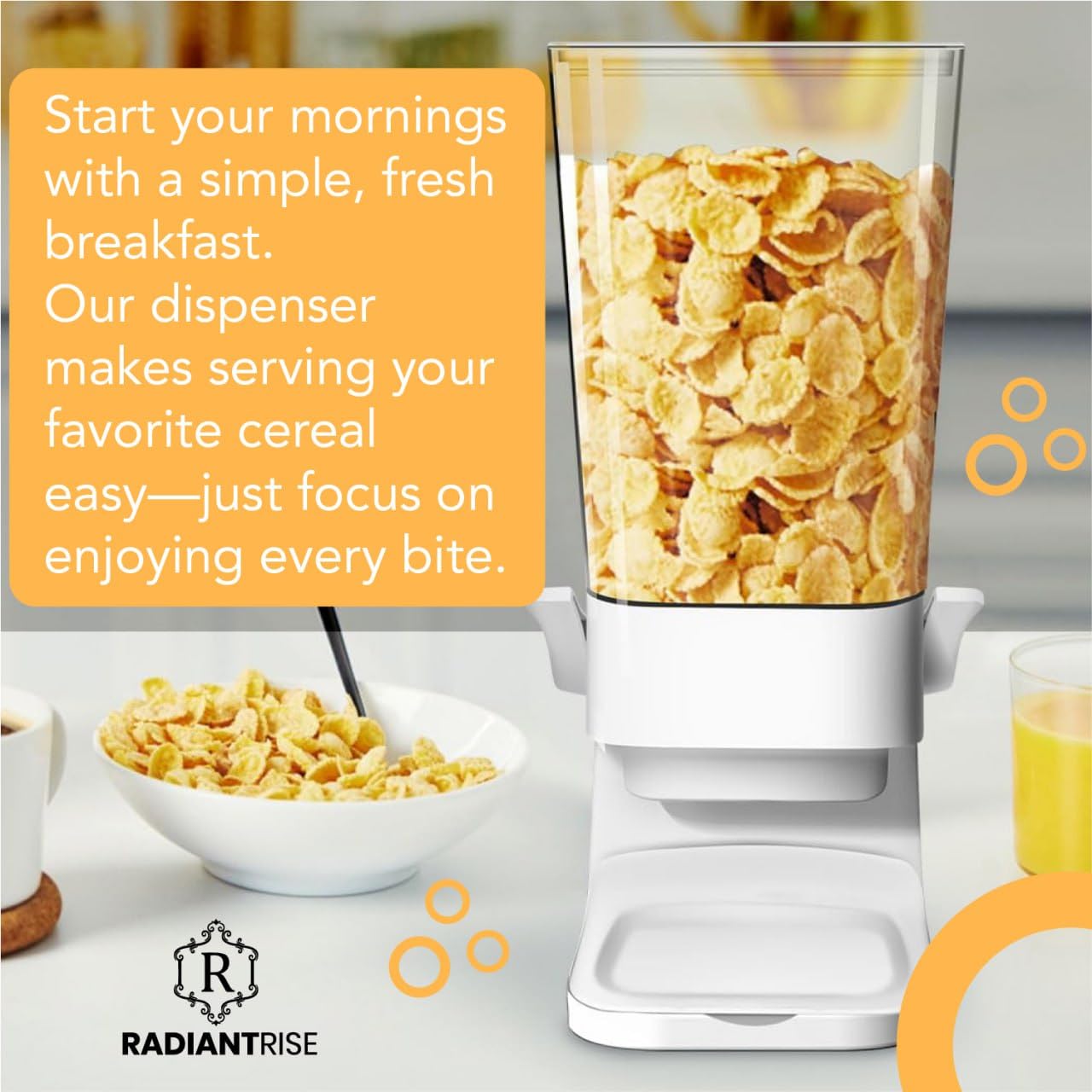 RADIANTRISE Large Cereal Dispenser – 3.5L Airtight Food Storage Container for Cereal, Rice, Pasta & Snacks – Clear Kitchen Organizer with Locking Lid – Space-Saving Pantry & Countertop Storage Solution for Home & Office