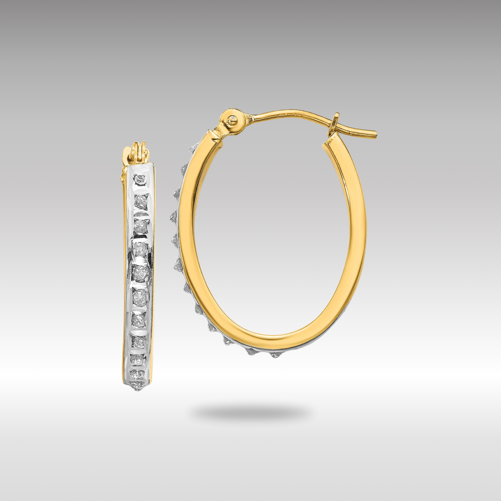 14K Gold Diamond Hinged Hoop Earrings for Women - Oval Shape Luxury Jewelry Gift for Anniversary, Birthday & Special Occasions | Model DF234