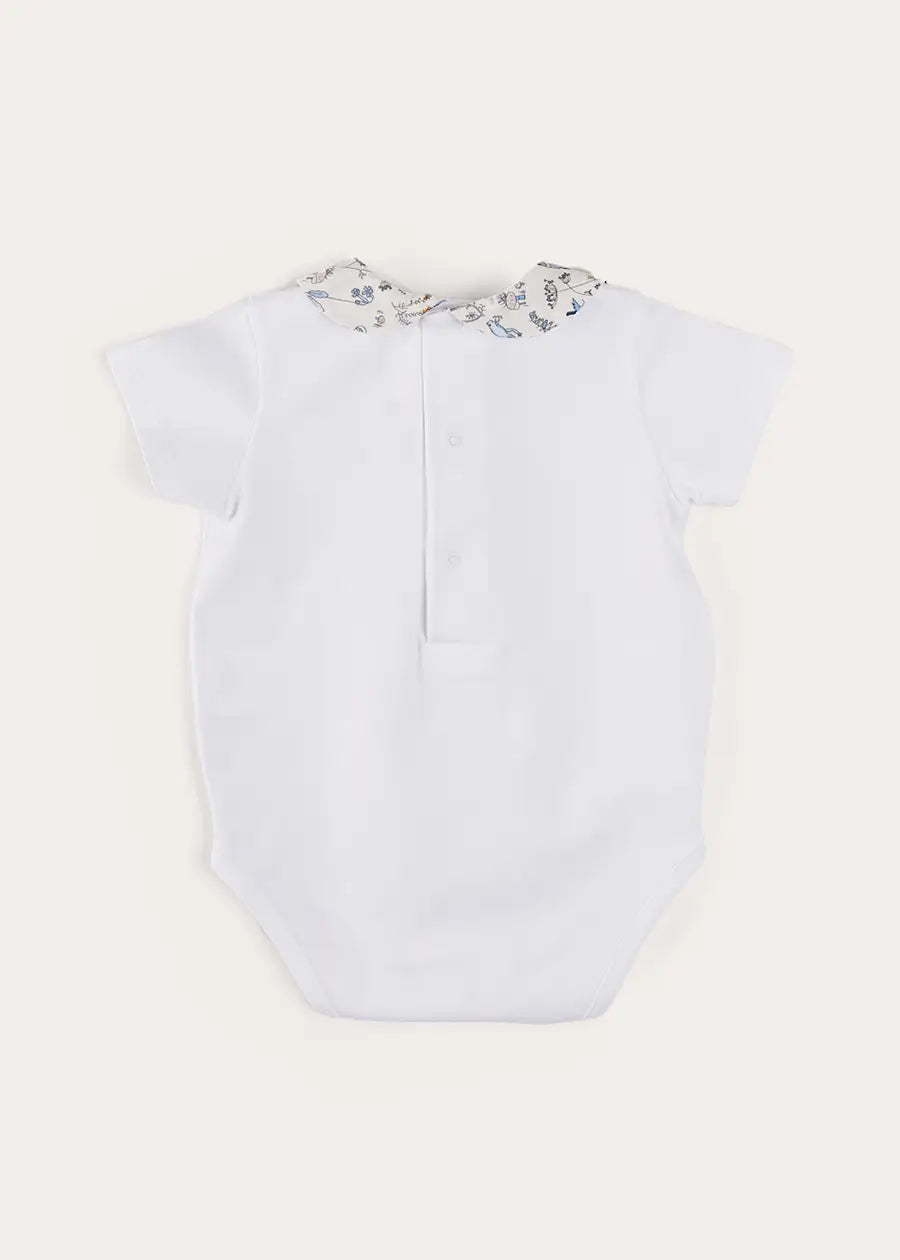 Ellis Short Sleeve Baby Bodysuit with Printed Collar - Soft Liberty Fabric for Newborn to 2 Years (1-24 Months) - Perfect for Playdates, Family Photos & Everyday Comfort