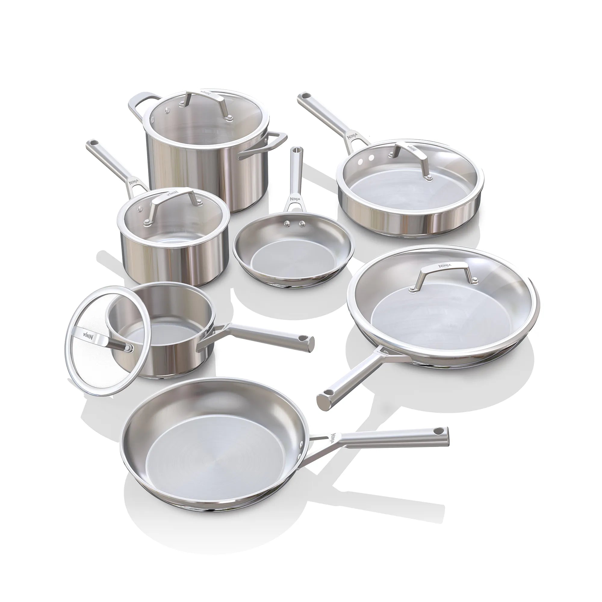 Ninja EverClad Commercial Grade Stainless Steel Cookware 7-Piece Set - Professional Pots and Pans for Home Cooking, Restaurant & Kitchen Use