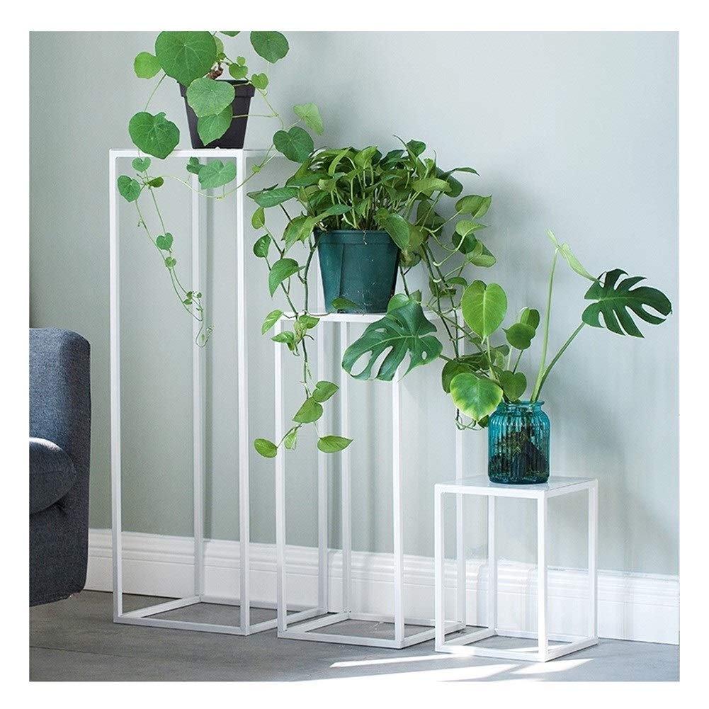 European-Style Iron Plant Stand Set of 3 - Indoor Flower Pot Holder for Living Room, Balcony & Garden - Decorative White Metal Shelf for Potted Plants, Succulents & Home Decor