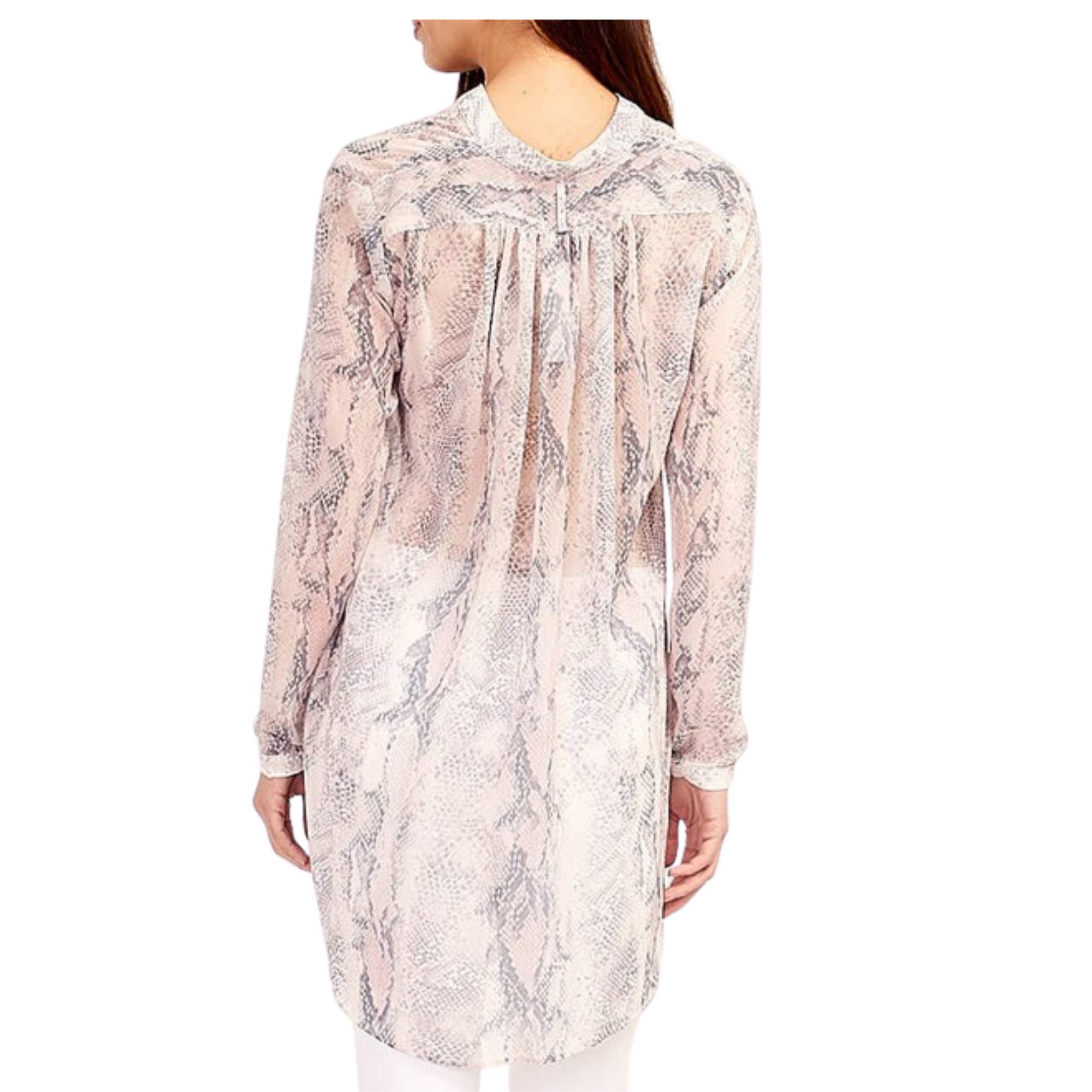 Sheer Oversize Snake Print Blouse for Women - Small Size | Trendy Long Sleeve Shirt for Casual Wear, Office Outfits & Night Out