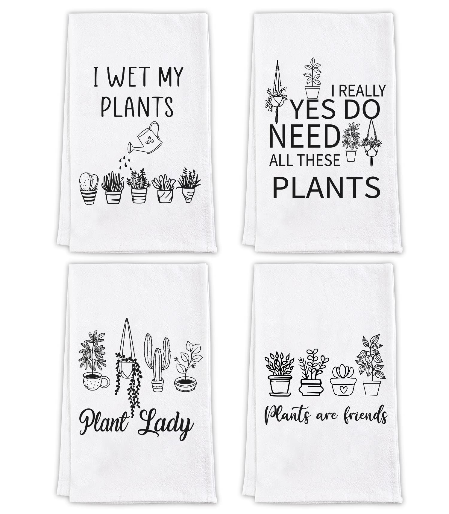 Funny Plant Lover Gifts for Women - Set of 4 Crazy Plants Lady Kitchen Dish Towels | Succulent Gardening & Housewarming Gifts | Perfect for New Home Decor, Plant Enthusiasts & Kitchen Use