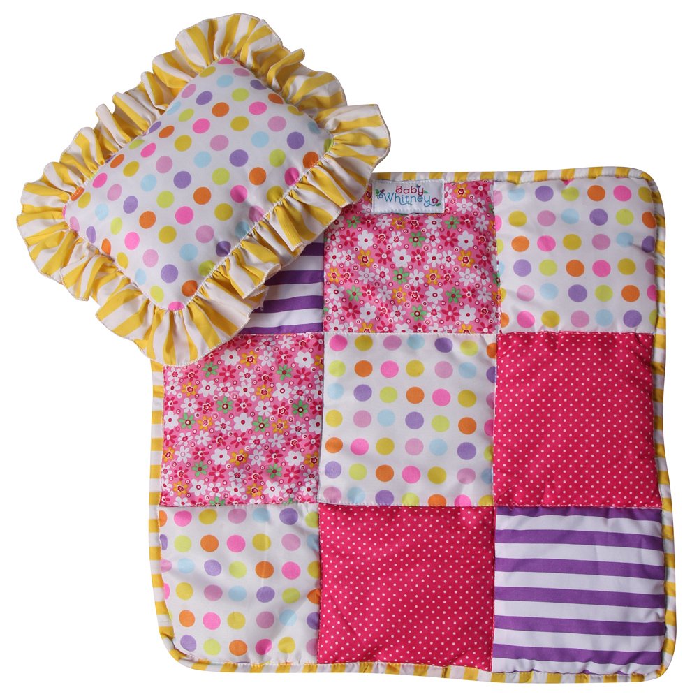 Baby Whitney Patchwork Quilt & Pillow Set for American Girl Dolls | Soft Doll Bedding with Matching Blanket & Cushion | Perfect for Dollhouse Play, Nursery Decor & Gift Giving