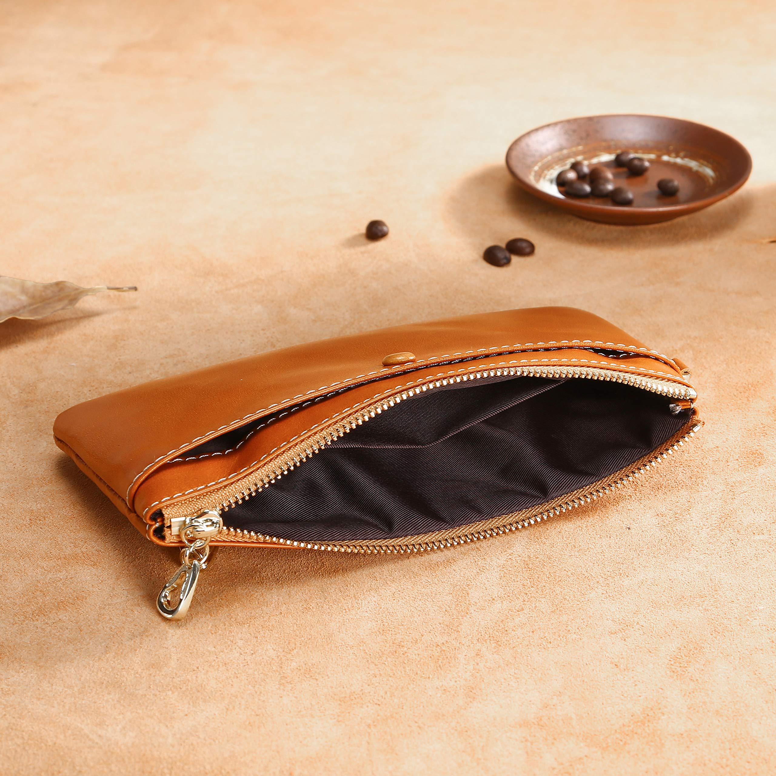 Women's Orange Leather Wristlet Clutch Wallet with Detachable Strap - Fashionable Crossbody Purse for Evening Parties, Shopping & Daily Use