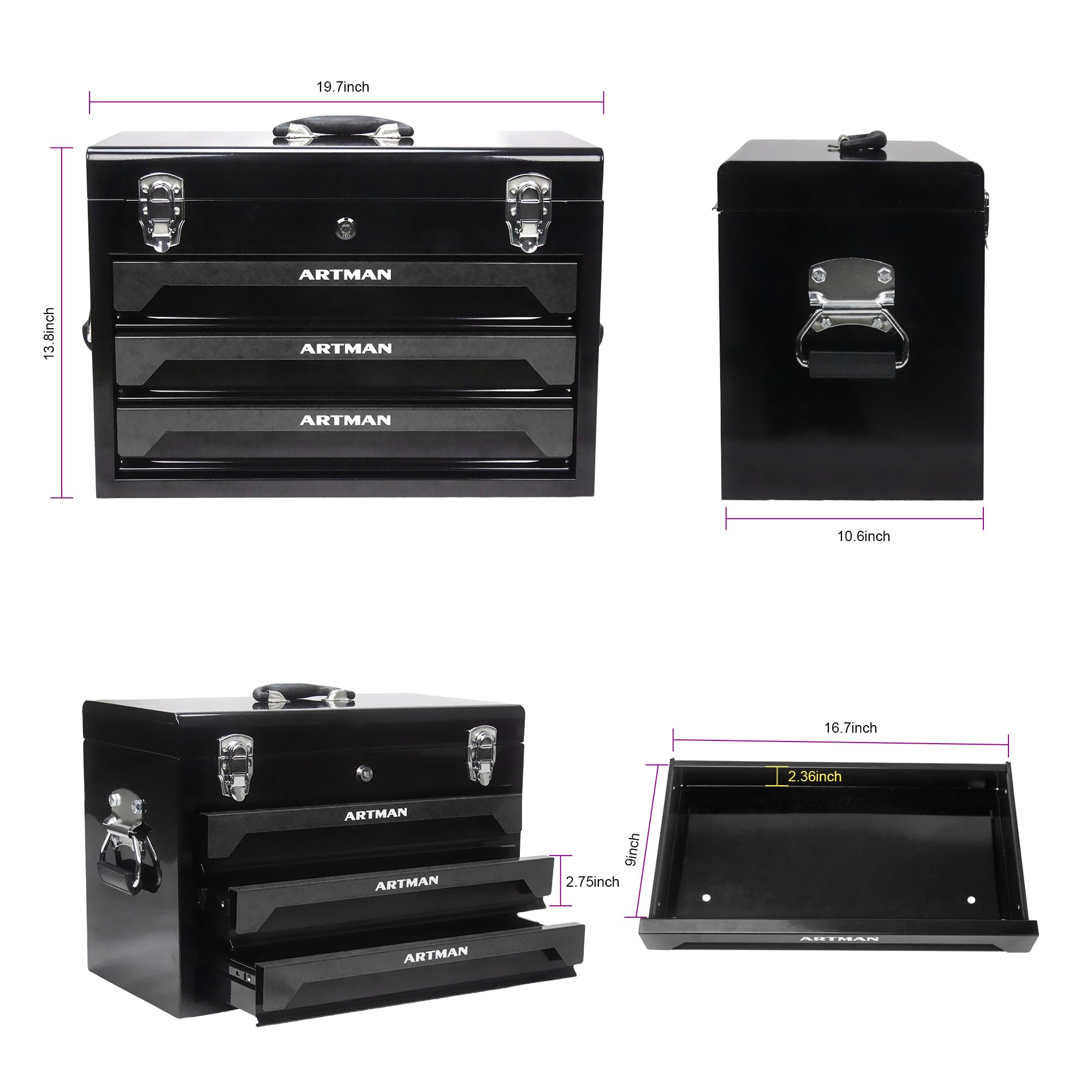 439-Piece Professional Mechanic Tool Set with 4-Tier Socket Wrench, Ratchet & Plier - 3-Drawer Toolbox for Home Repairs, Auto Maintenance & DIY Projects (Black)