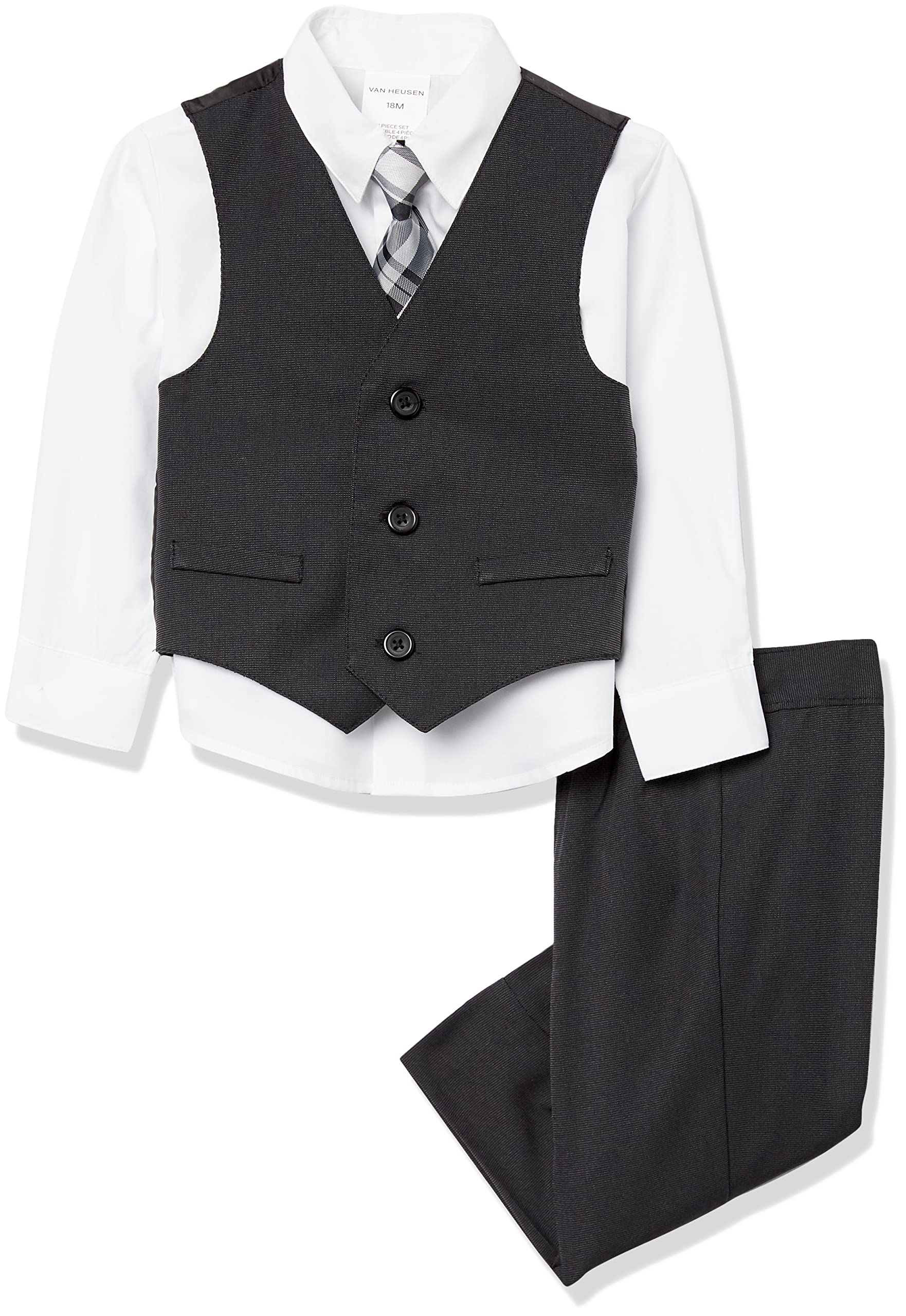 Van Heusen Baby Boys' 4-Piece Formal Suit Set - Vest, Dress Pants, Collared Shirt & Tie | Toddler Wedding & Special Occasion Outfit