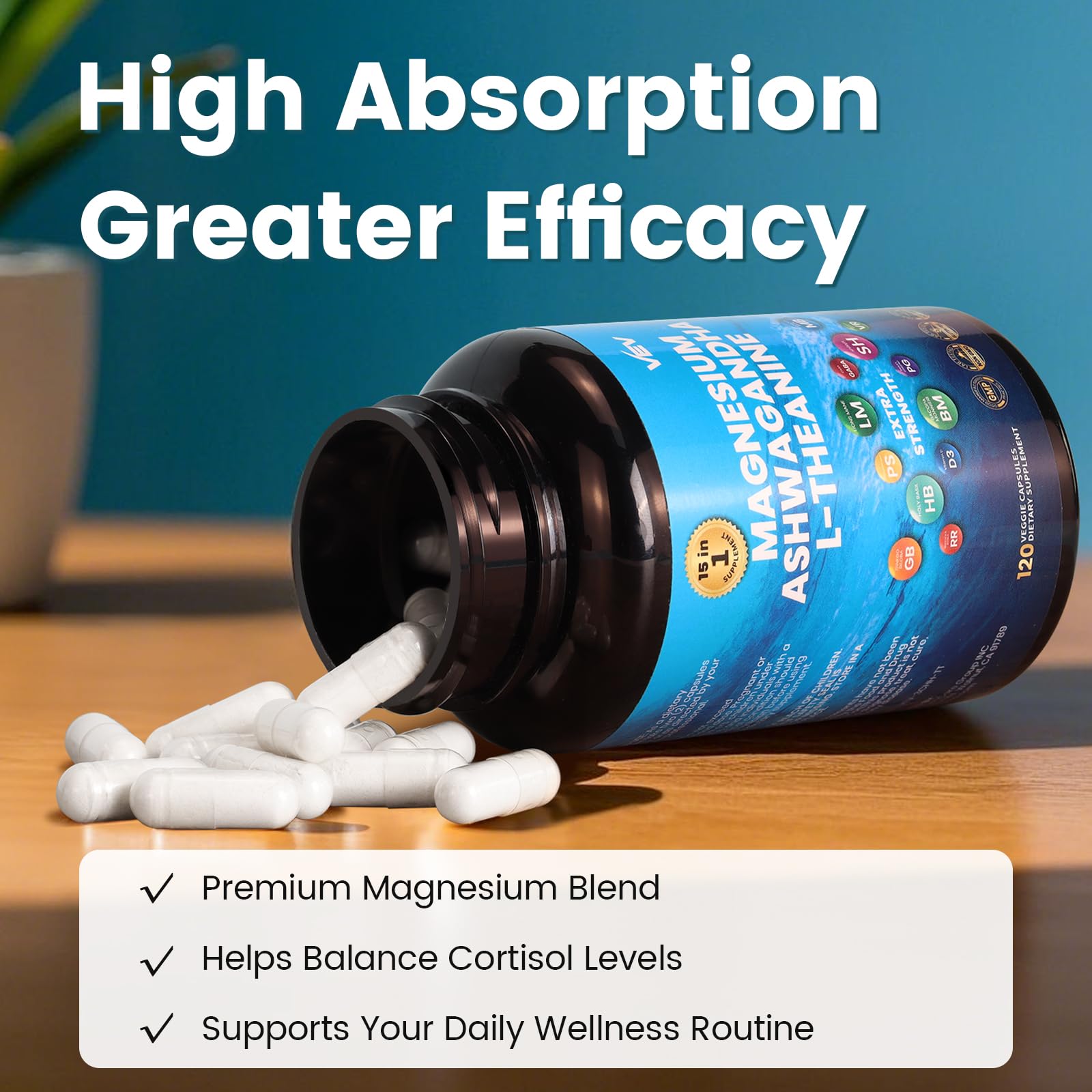 VEV Magnesium Citrate & Glycinate Supplement for Women | Stress Relief & Sleep Aid with Ashwagandha & L-Theanine | 120 Vegan Capsules | Supports Relaxation, Cortisol Balance & Nighttime Rest