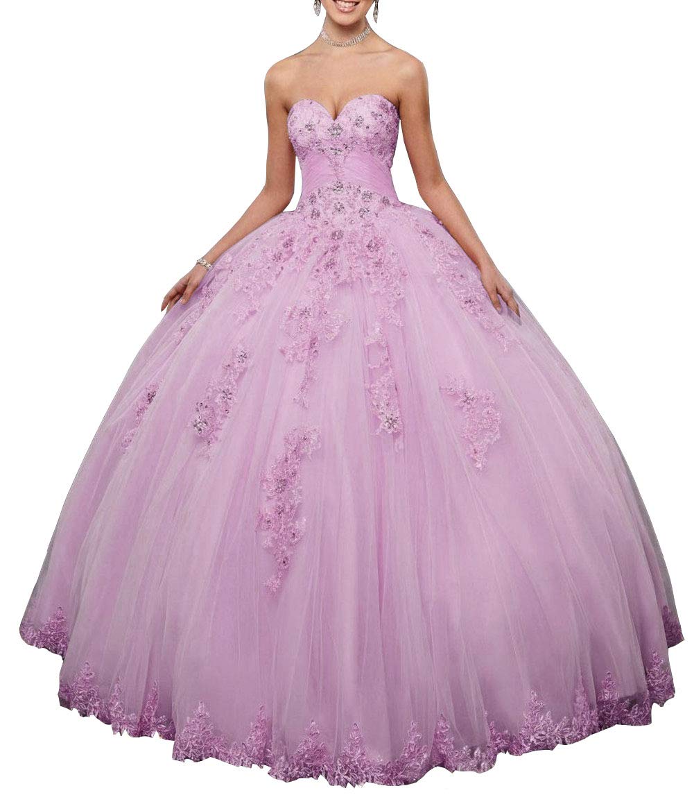 Elegant Sweetheart Quinceañera Dresses for Women with Lace Appliques - Princess Prom Party Gowns in Pink & Purple | Perfect for Quinceañeras, Proms, Weddings & Special Occasions