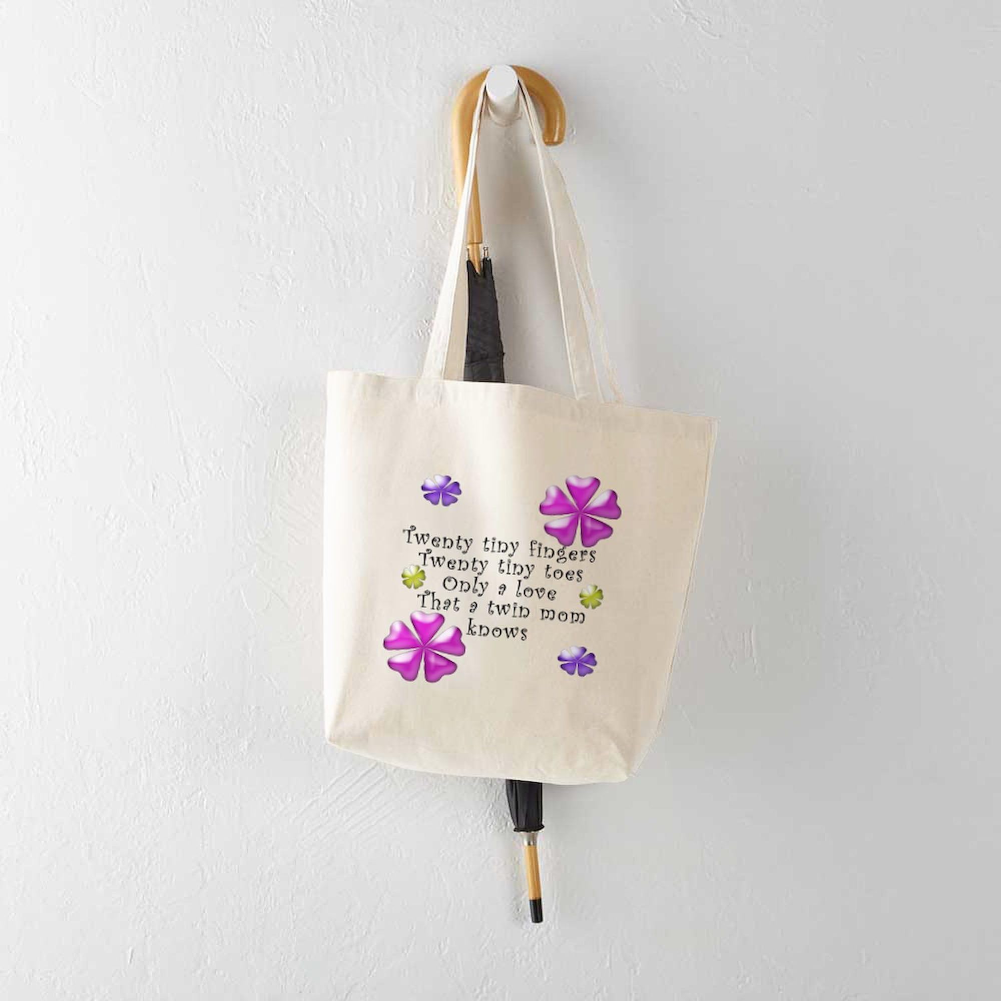 Twin Mom Love Tote Bag - Natural Canvas Reusable Shopping Bag for Moms of Twins - Perfect for Groceries, Diaper Bag & Everyday Use