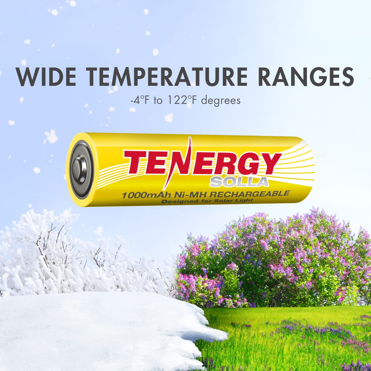Tenergy Solla Rechargeable NiMH AA Batteries 1000mAh - 24 Pack Solar Batteries for Outdoor Garden Lights, Waterproof & Leak-Proof, Long Lasting 5+ Years, UL Certified - Perfect for Solar Powered Path Lights, Landscape Lighting & Decorative Yard Illumination