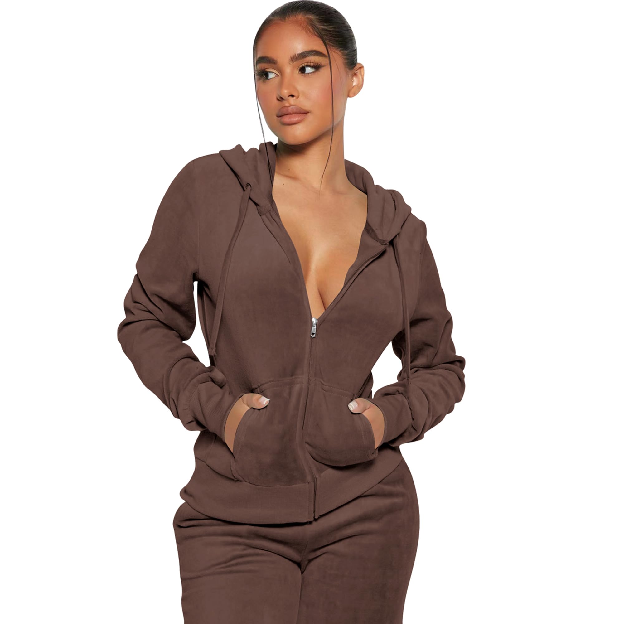 Yidengymx Women's 2-Piece Velour Tracksuit Set - Soft Velvet Hooded Jogger Outfit for Lounge, Gym & Casual Wear - Plus Size Comfortable Athleisure Suit for Women