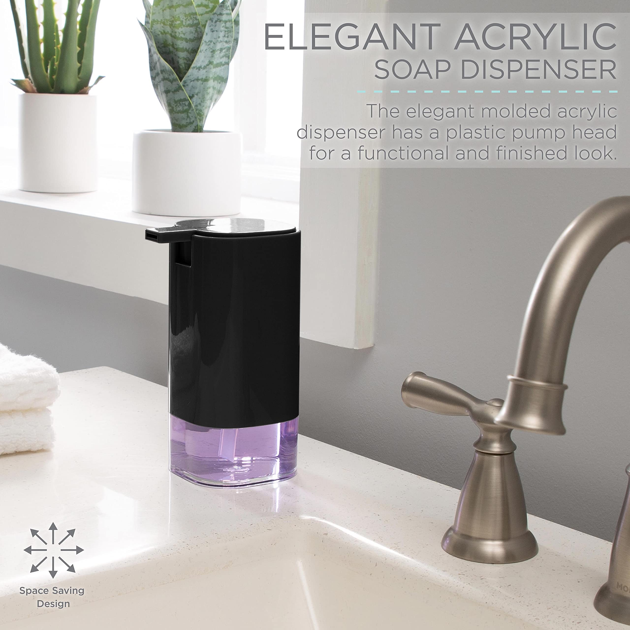 Bath Bliss Acrylic Soap Dispenser - 14 oz Capacity, Easy Pump Design, Rust-Resistant for Bathroom & Kitchen - Perfect for Liquid Soap, Lotion & Hand Wash (Black)