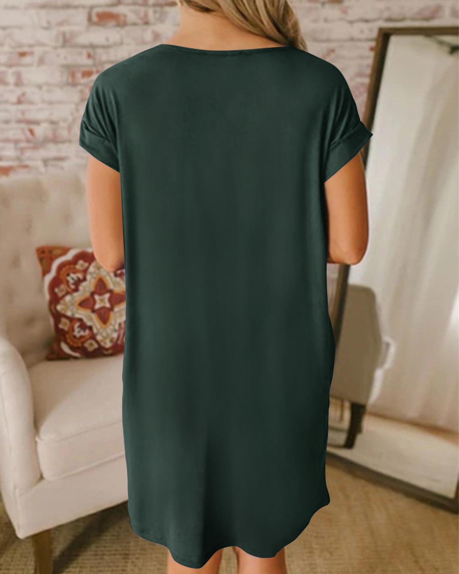 BTFBM Women's V-Neck Short Sleeve Summer Dress 2025 - Casual Loose Tunic T-Shirt Dress with Pockets | Spring Outfits, Beach Wear, Lounge Pajamas & Everyday Comfort