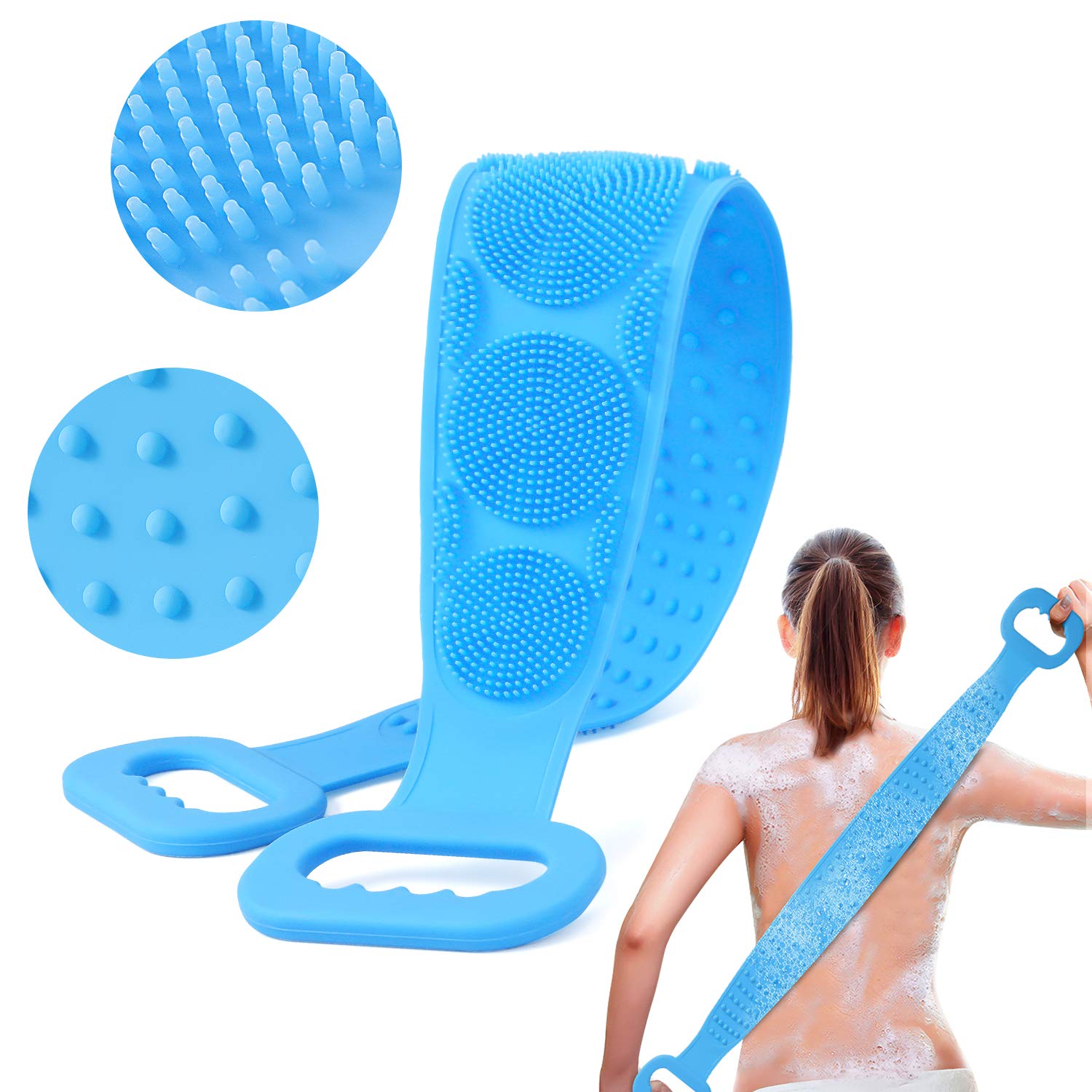 Exfoliating Silicone Bath Body Brush with Long Strap - Soft Back Scrubber for Shower, Deep Cleansing & Massage, Easy to Clean & Lathers Well - Perfect for Exfoliation, Back Cleaning & Relaxing Bath Time
