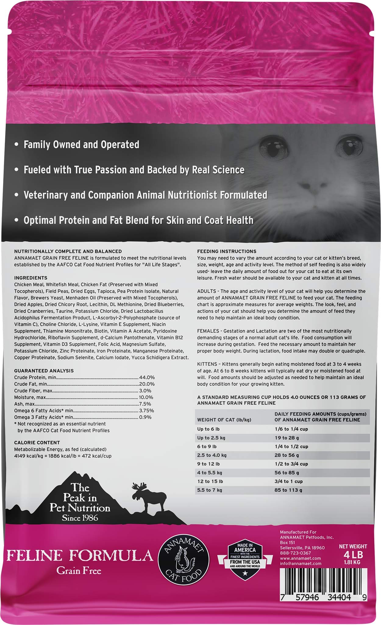 Annamaet Grain-Free Dry Cat Food with Chicken & Fish - 4 lb Bag | High Protein, Natural Ingredients for Adult & Senior Cats | Ideal for Indoor Cats & Sensitive Stomachs