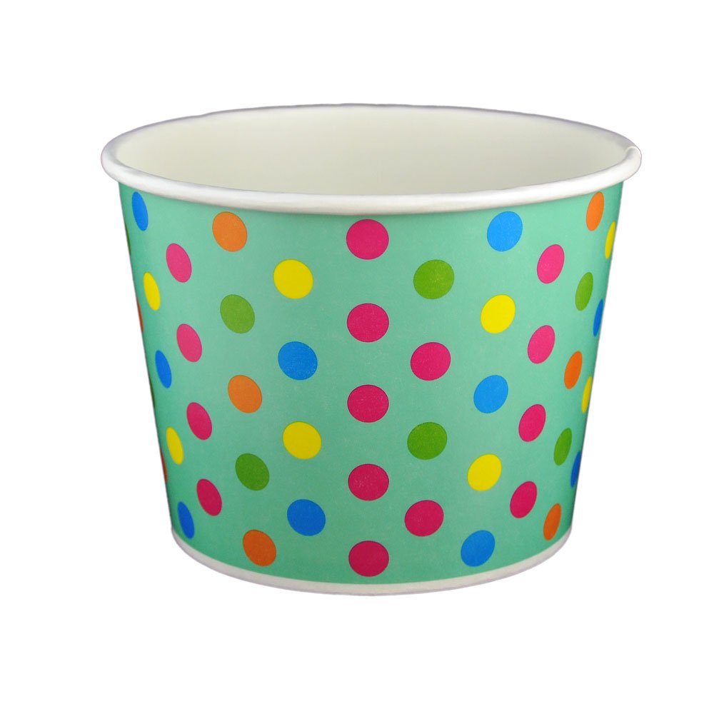 24 oz Disposable Yogurt Paper Cups - 600 Count Bulk Pack (Aqua Rainbow Colors) - Perfect for Frozen Yogurt, Ice Cream, Smoothies & Dessert Serving at Parties, Cafes & Events