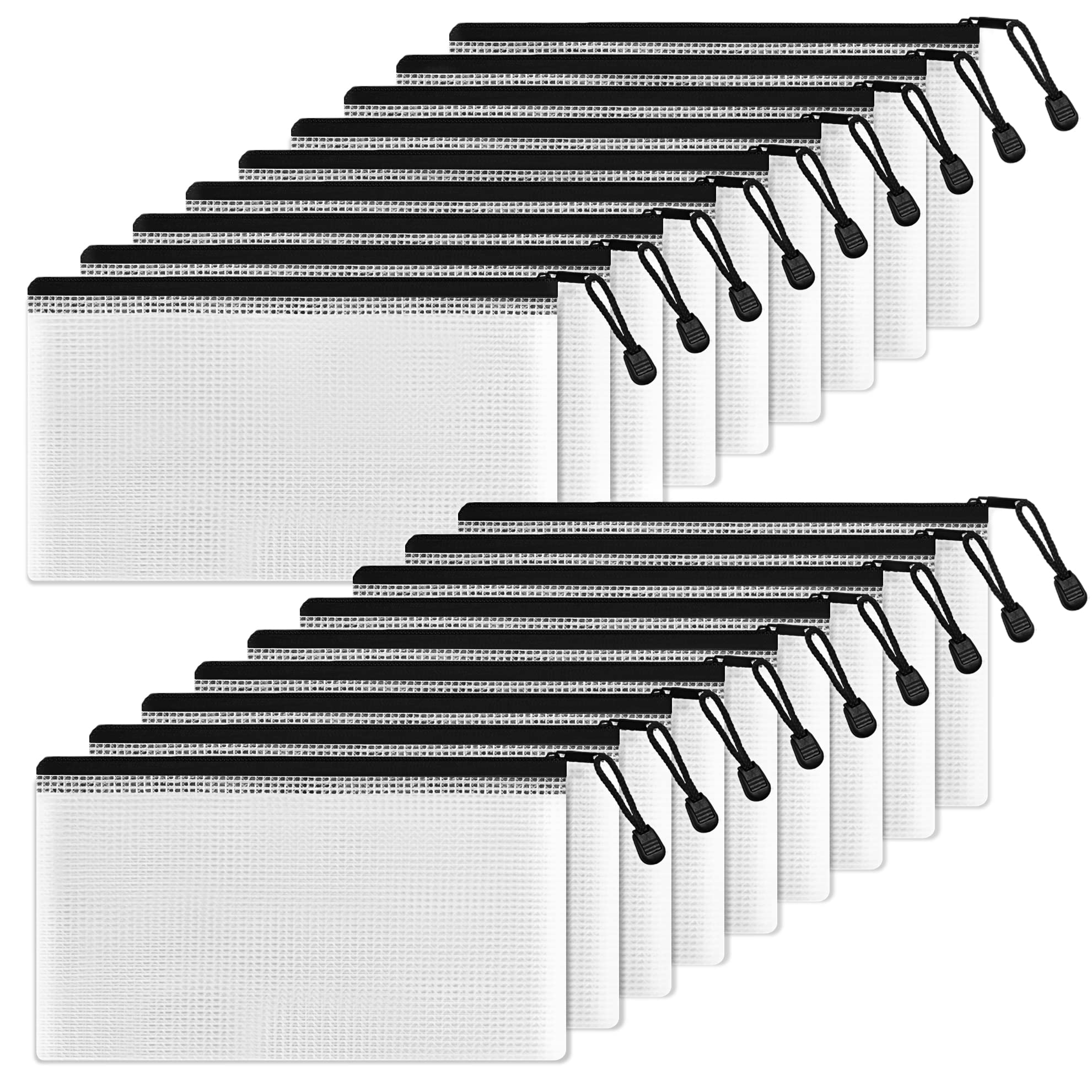 SUNEE 18-Pack Black Plastic Pencil Pouch 4x9 Inches - Small Storage Bags with Zipper for School Supplies, Office Organization & Travel Essentials - Perfect for Students, Teachers and Professionals