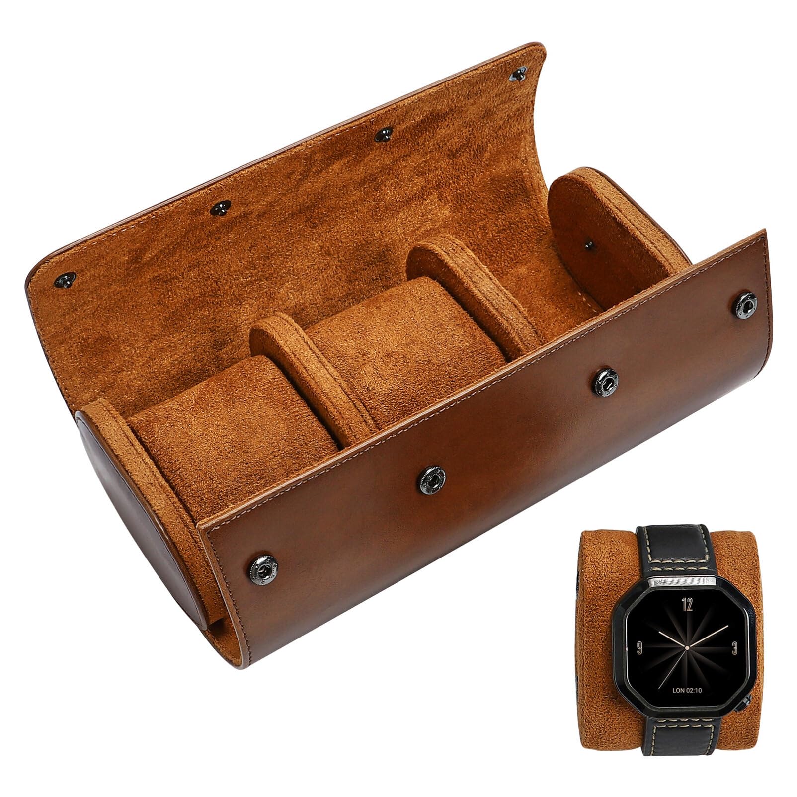 Premium Balacoo Leather Watch Roll Travel Case for Men - 3 Slot Luxury Watch Box Organizer | Perfect for Business Trips, Vacations & Watch Collection Storage