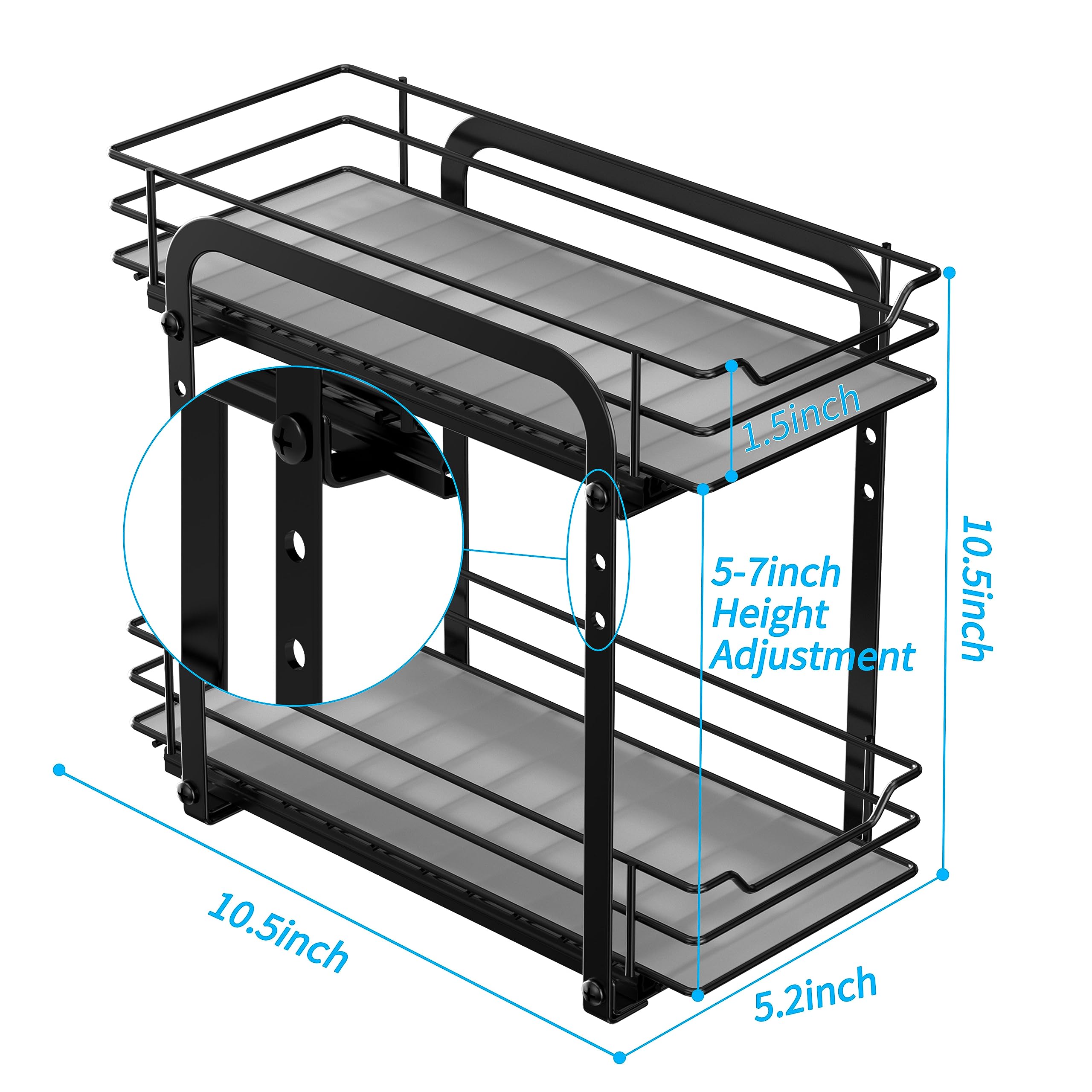 2-Tier Pull Out Spice Rack Organizer - Heavy Duty Metal Basket for Kitchen Cabinets & Pantry Closet - Space Saving Spice Storage Solution for Cooking & Baking Needs