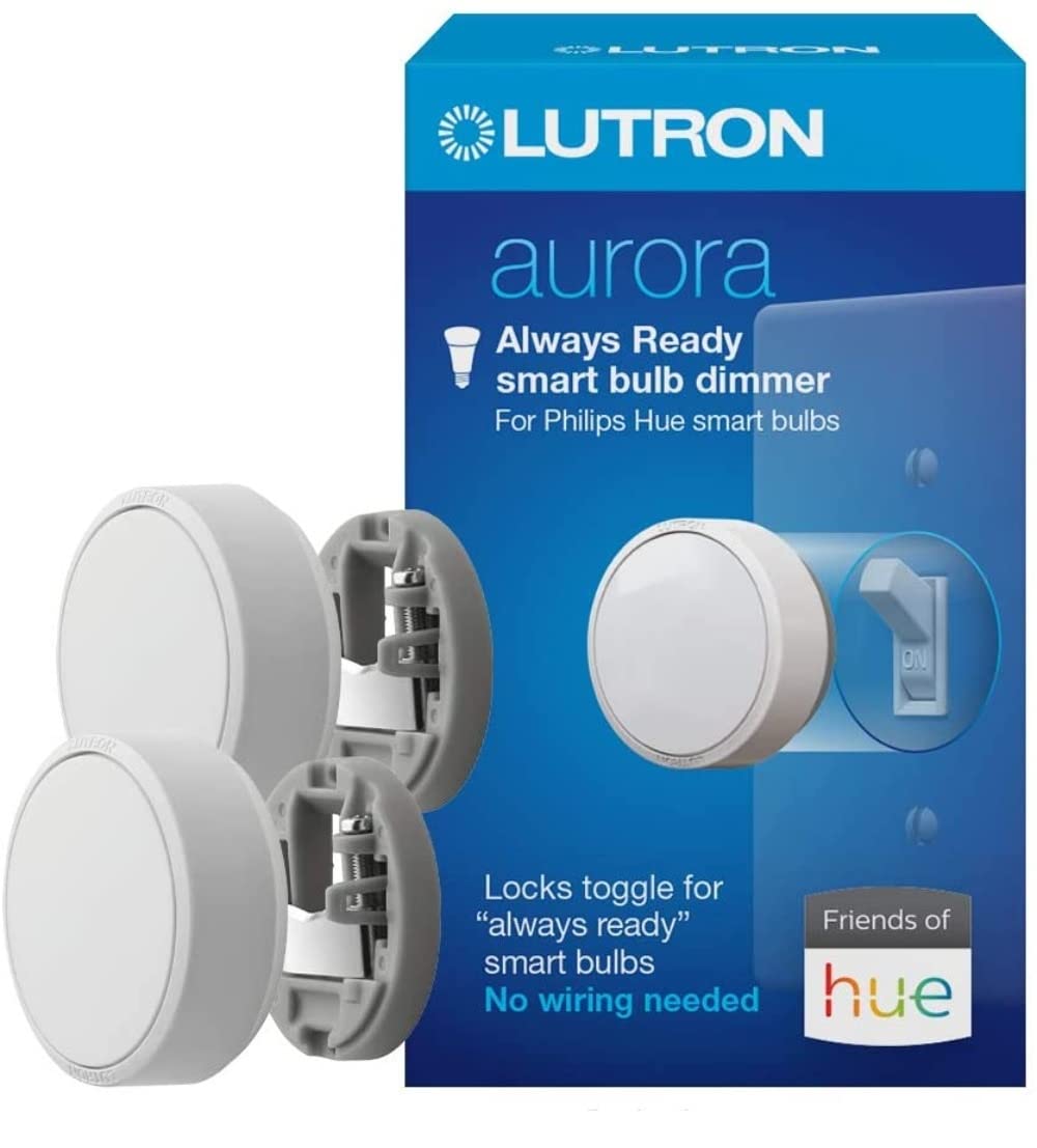 Lutron Aurora Smart Bulb Dimmer Switch (2 Pack) - Compatible with Philips Hue Smart Bulbs | Z3-1BRL-WH-L0-2 | White | Perfect for Bedroom, Living Room & Smart Home Lighting Control
