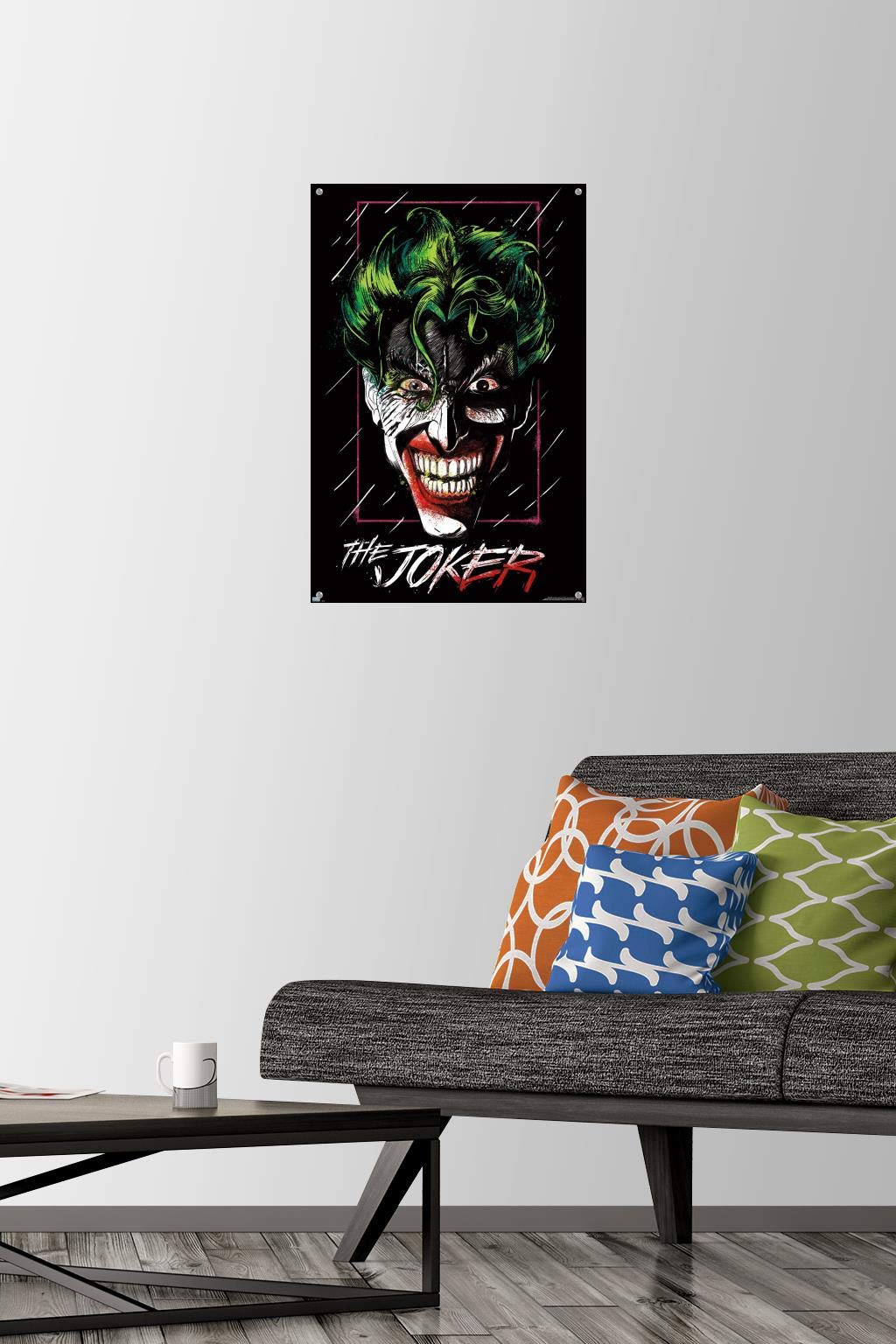DC Comics The Joker Wall Poster - Premium Quality 24x36 Inch Movie Art Print with Push Pins - Perfect for Bedroom, Office & Game Room Decor