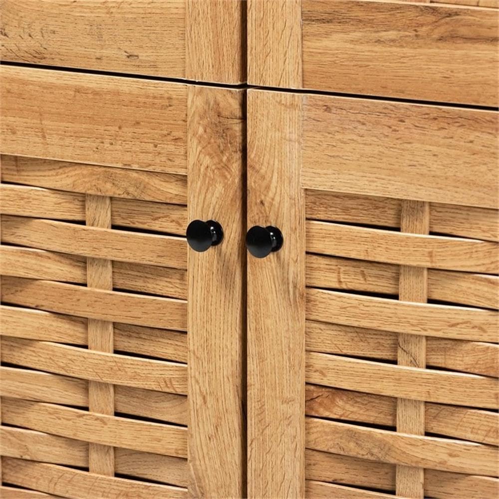 BOWERY HILL Modern Oak Brown Finished Wood 4-Door Shoe Storage Cabinet - Organize Shoes Neatly in Entryway, Closet or Bedroom